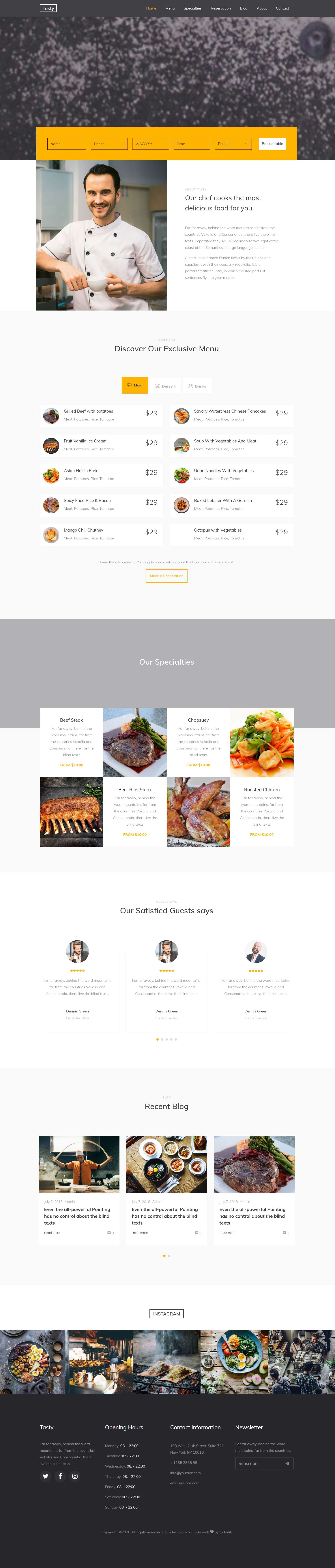 HTML5黄色简洁样式美味餐厅预订网页模板代码下载