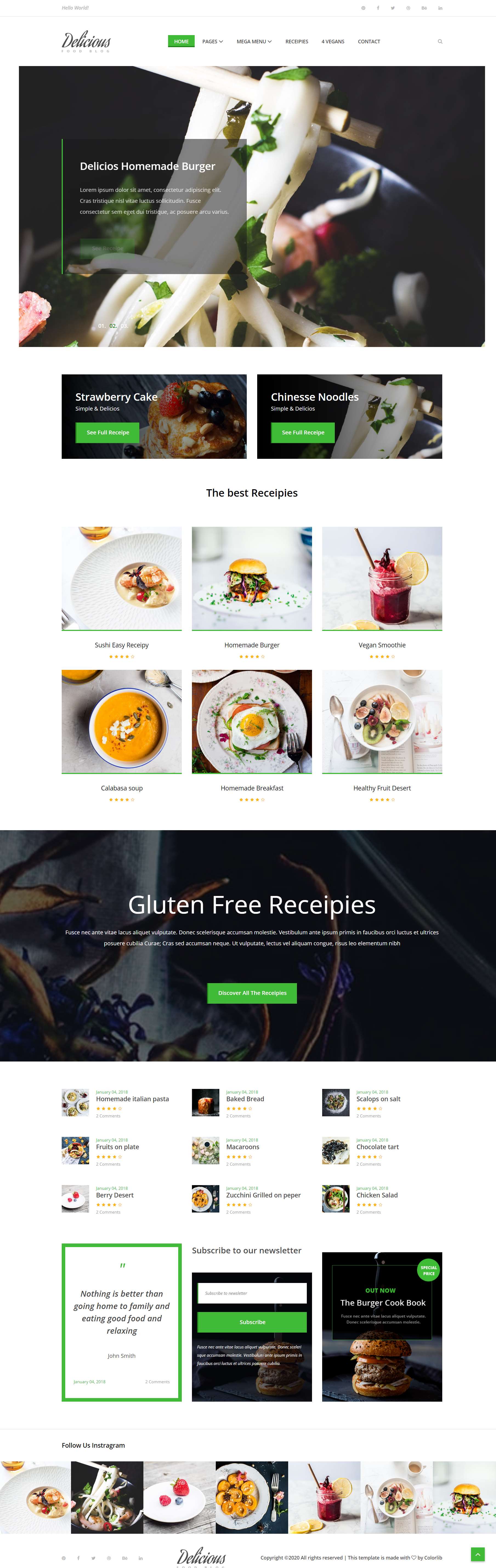 绿色简洁风格响应式美味料理日志网页模板