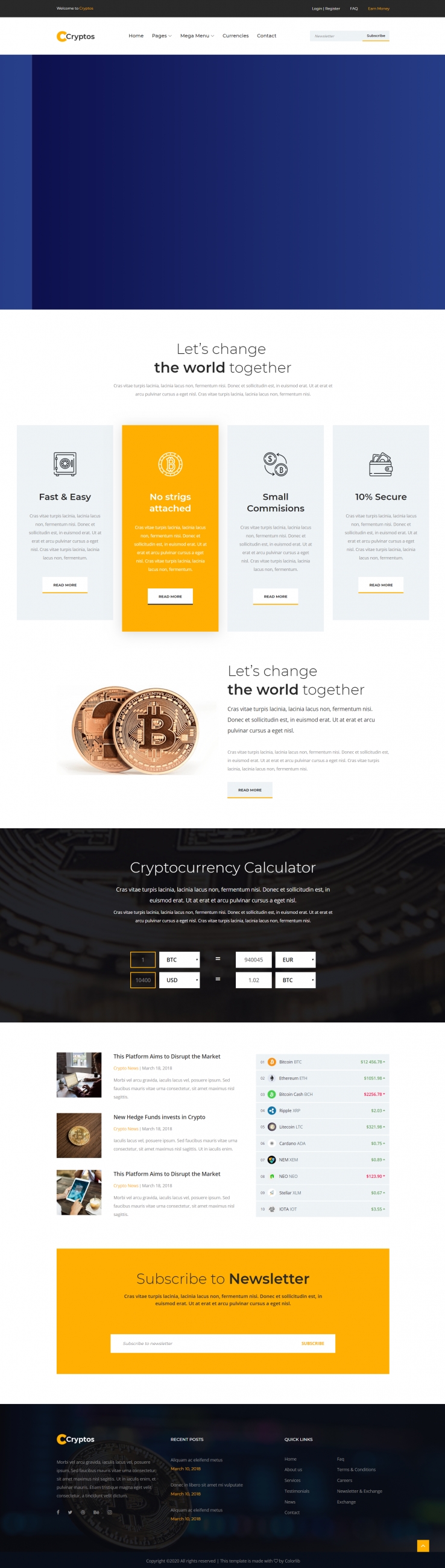 HTML黄色欧美形式加密货币计算网页模板代码