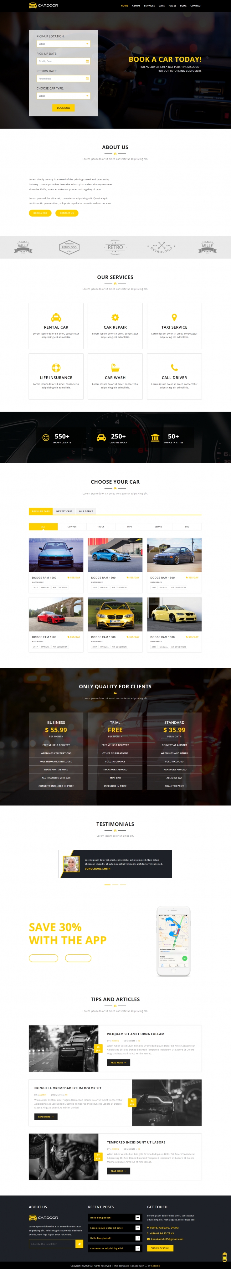 黄色大气风格响应式汽车交易中心网页模板