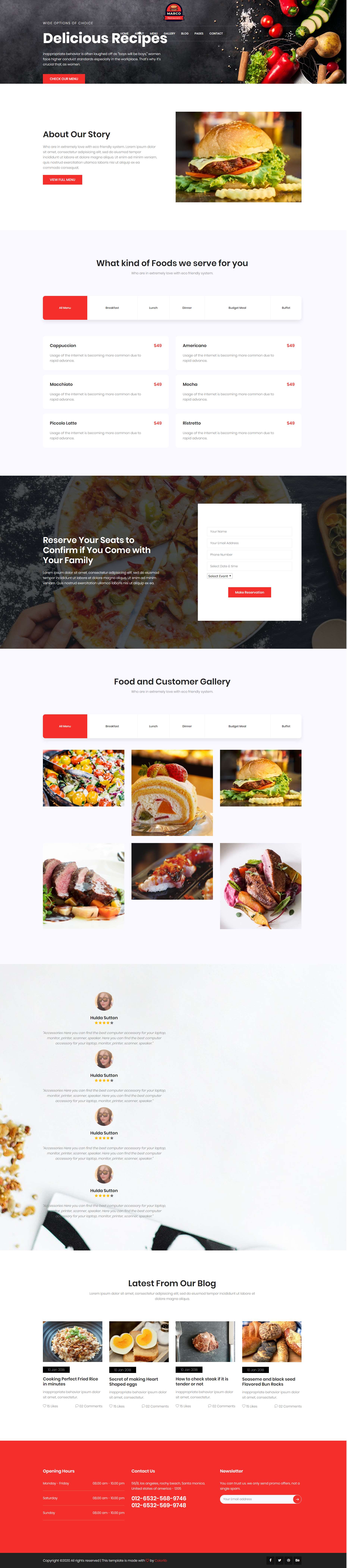 bootstrap红色欧美样式美味食谱餐厅网页模板代码下载