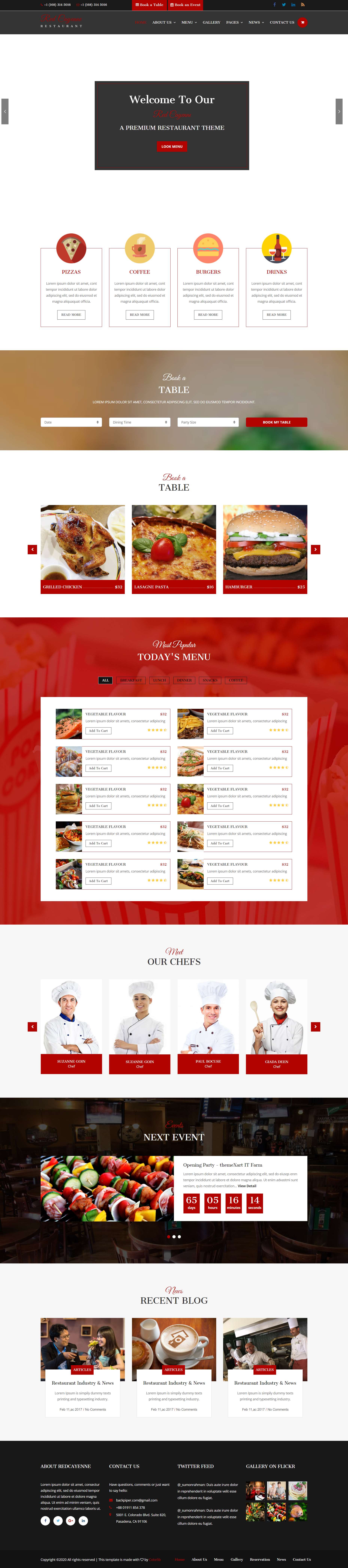 红色简洁风格响应式高级红餐厅网页模板