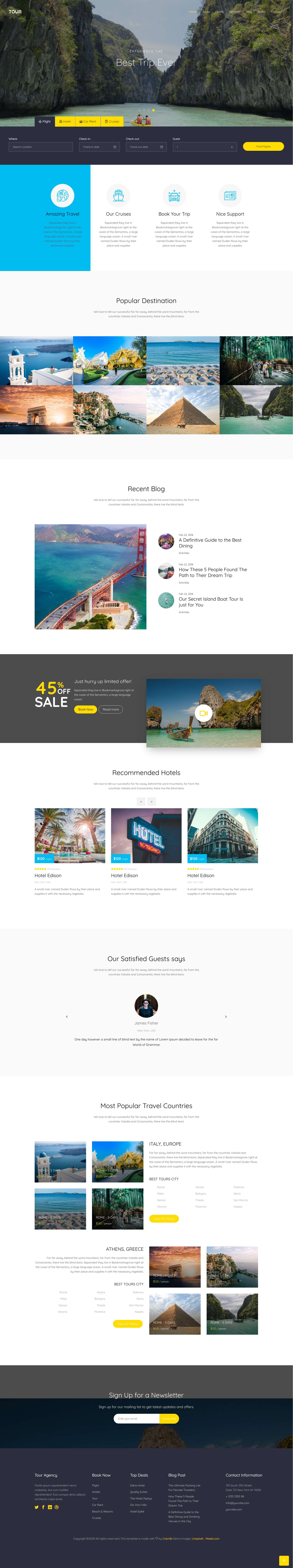 HTML黄色欧美形式旅行交通酒店网页模板代码