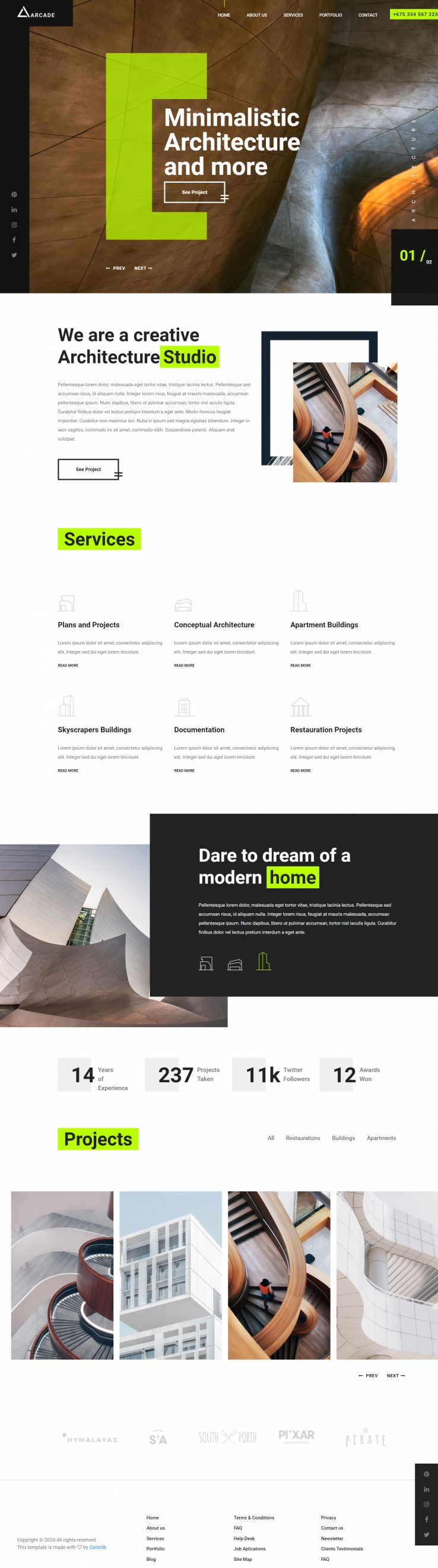 HTML5绿色宽屏样式建筑艺术展示网页模板代码下载
