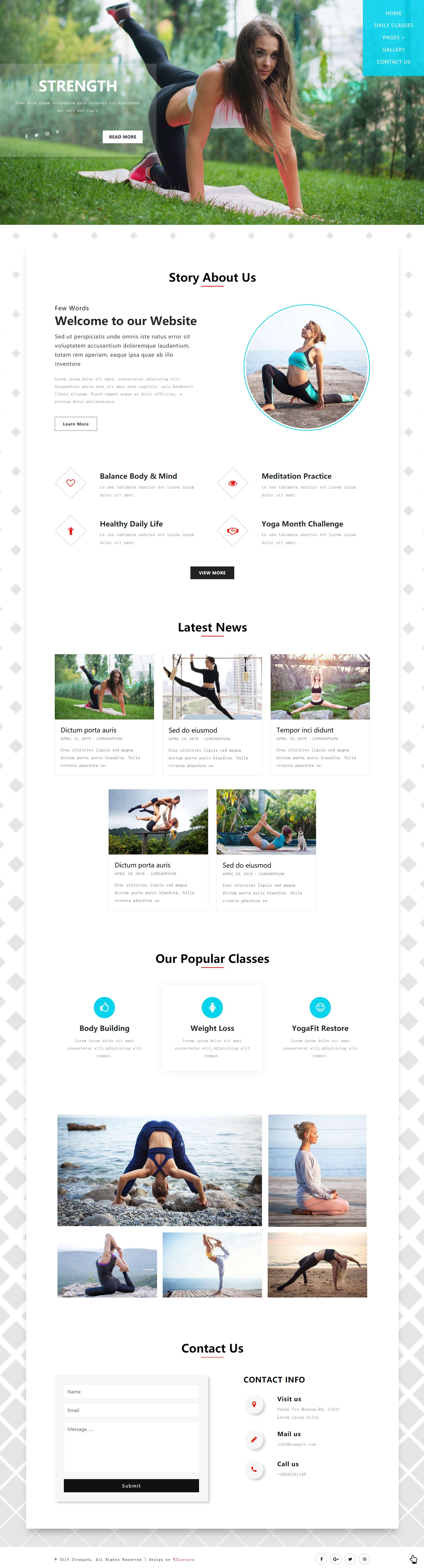 蓝色简洁风格响应式瑜伽展示网页模板