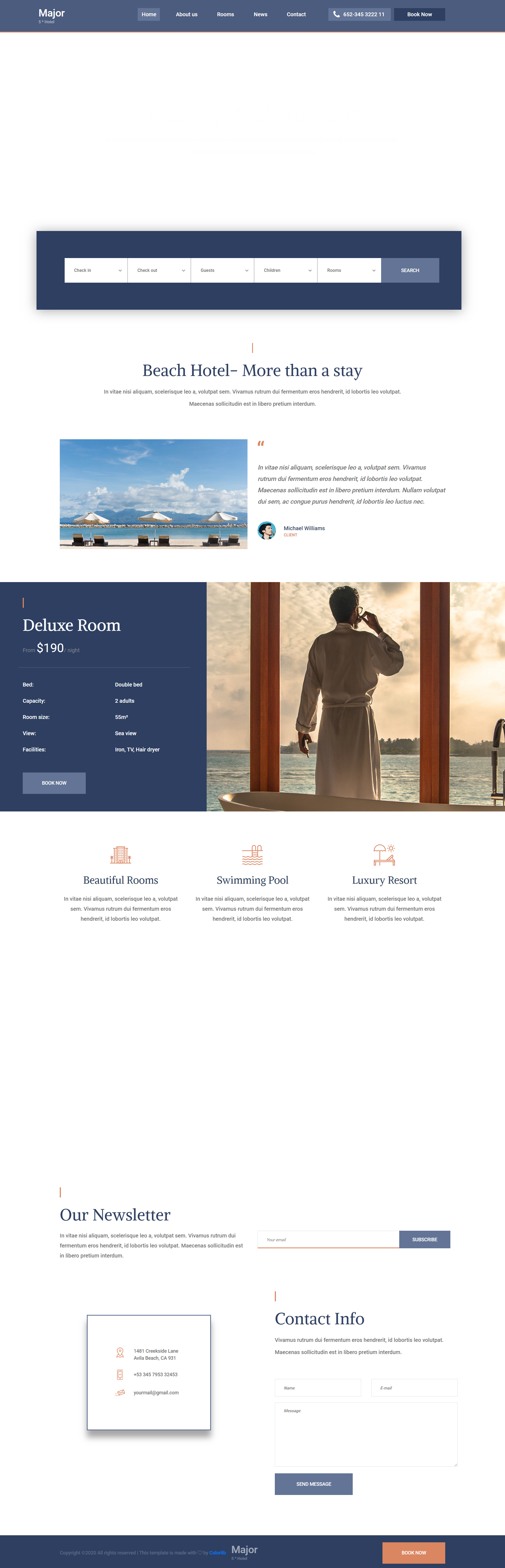 红色欧美风格响应式高级五星酒店网页模板
