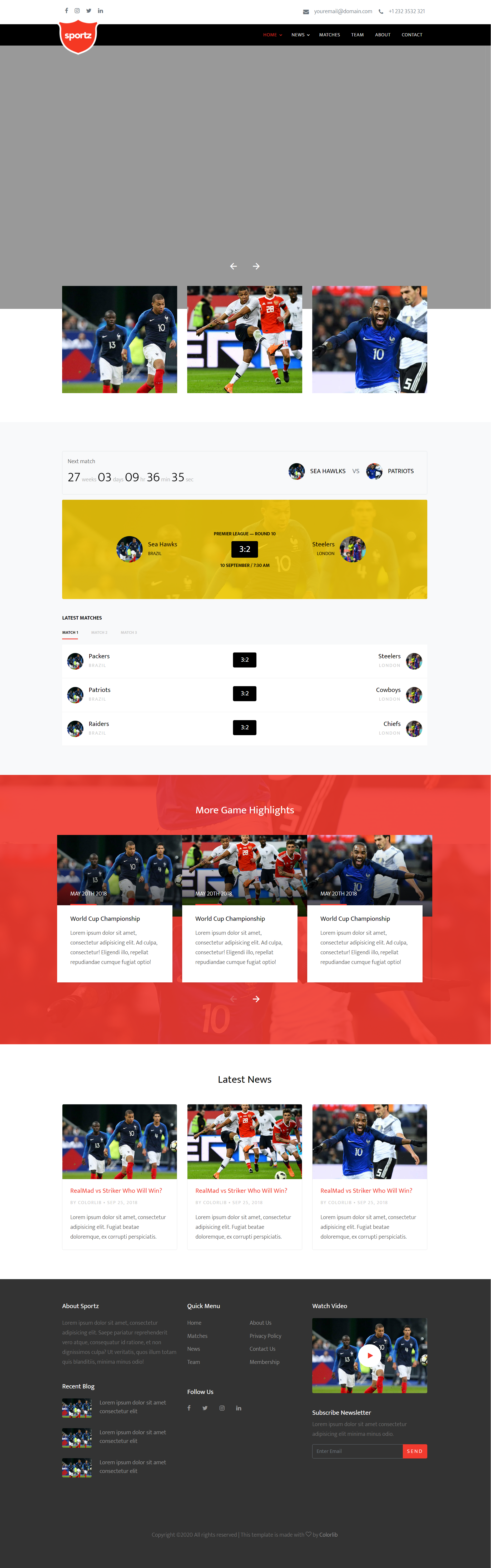 bootstrap红色欧美样式足球新闻网页模板代码下载