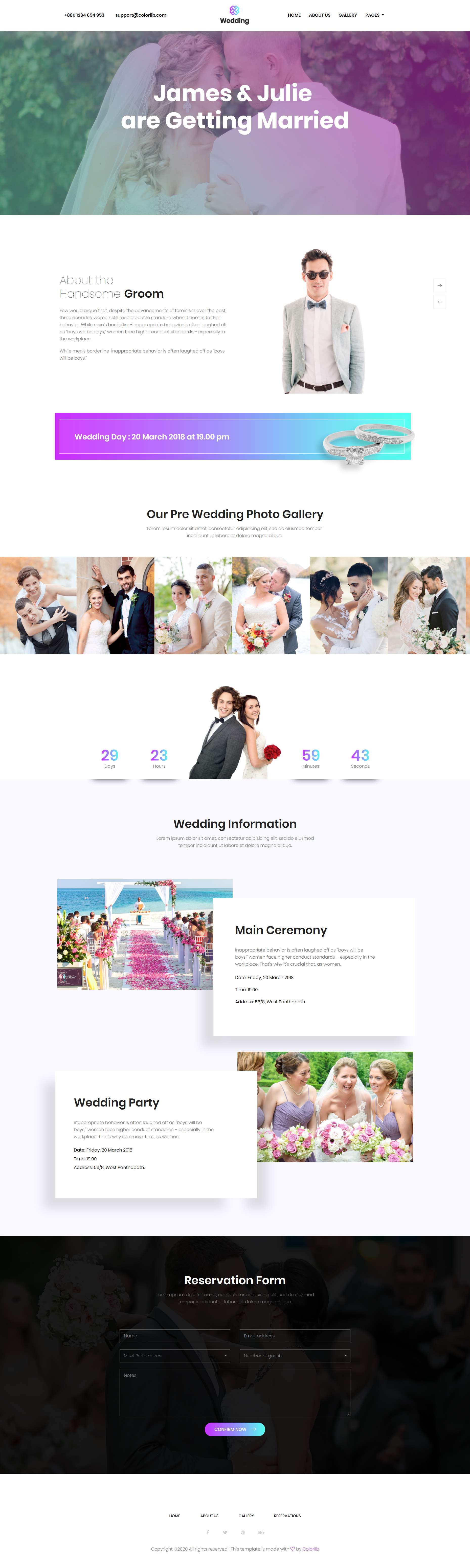 HTML紫色欧美形式婚礼摄影网页模板代码