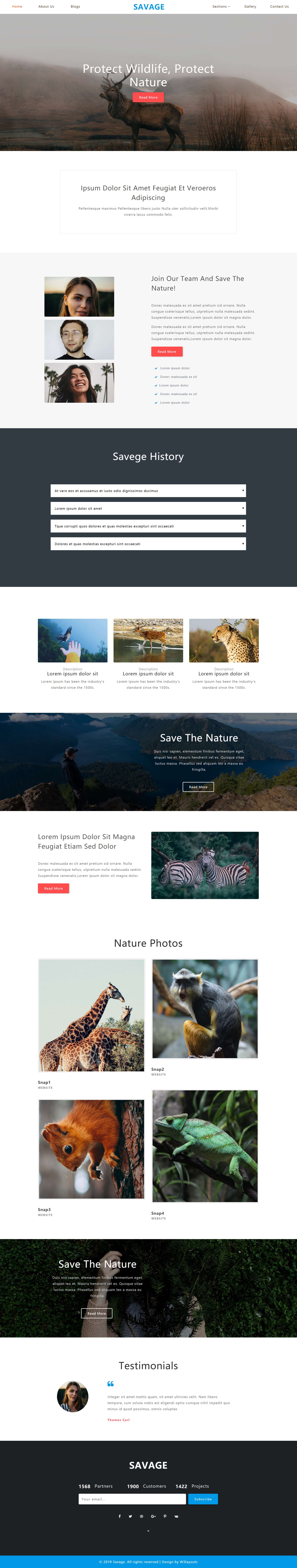 红色大气风格响应式野生动物保护网页模板