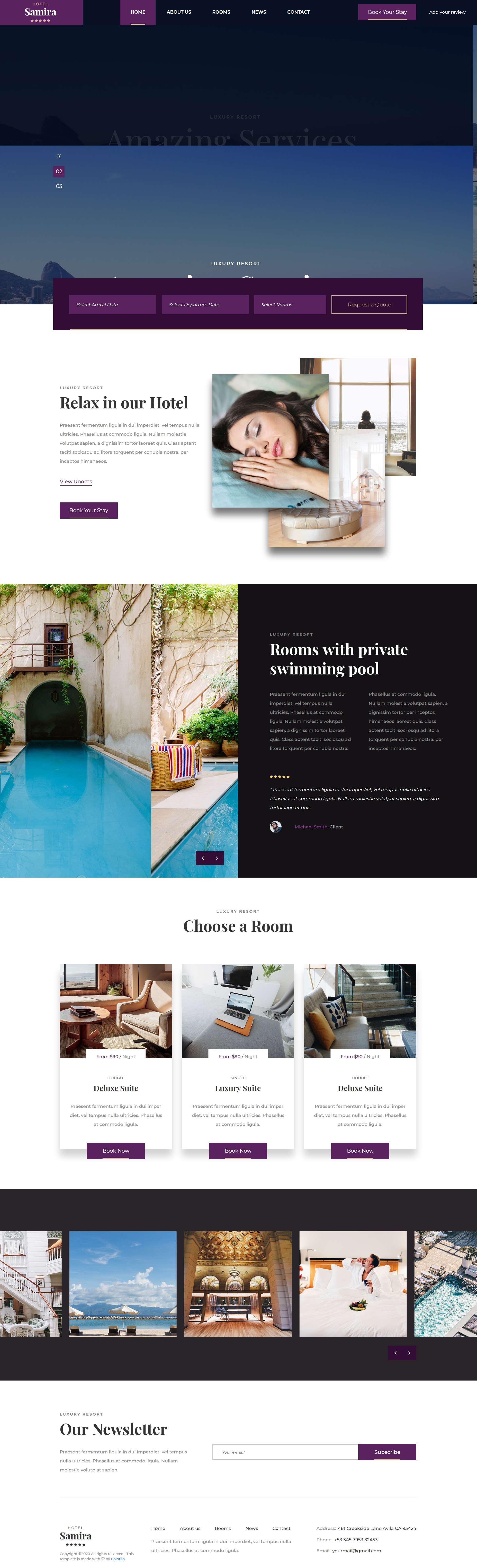 紫色简洁风格响应式时尚五星酒店网页模板