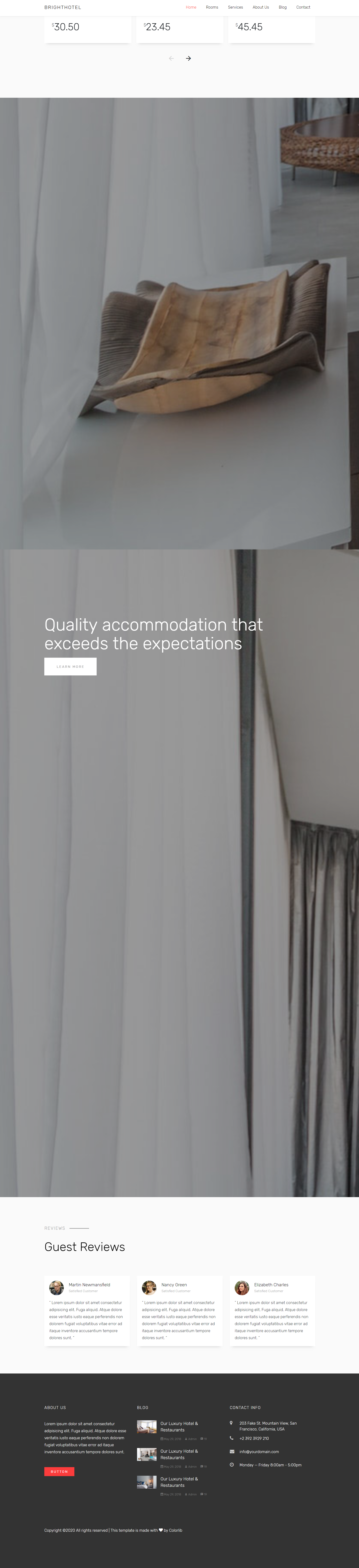 红色宽屏风格响应式酒店客房餐饮网页模板