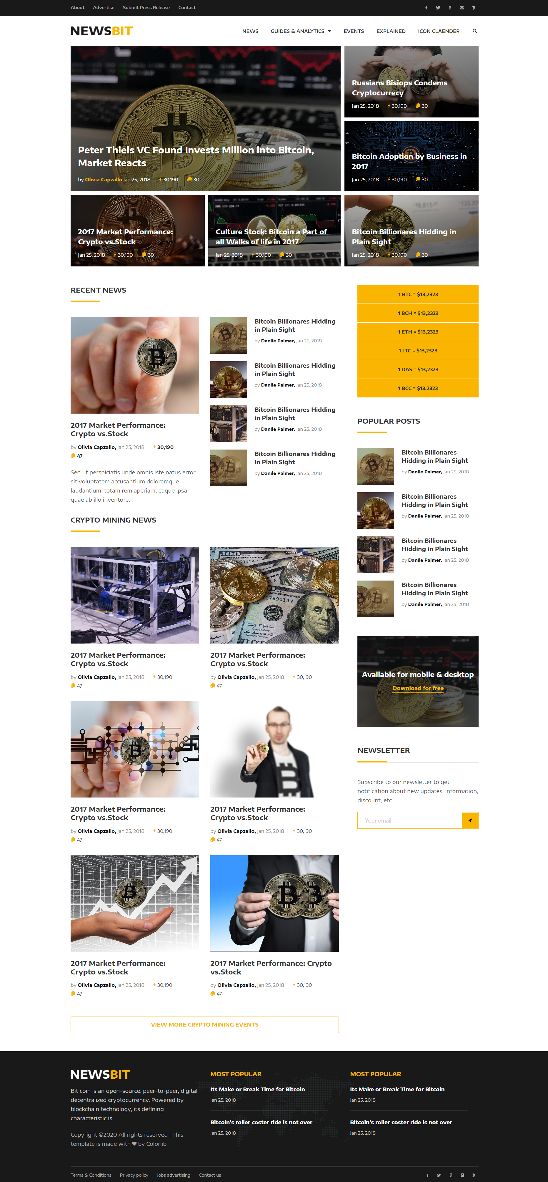 黄色简洁风格响应式货币新闻网页模板