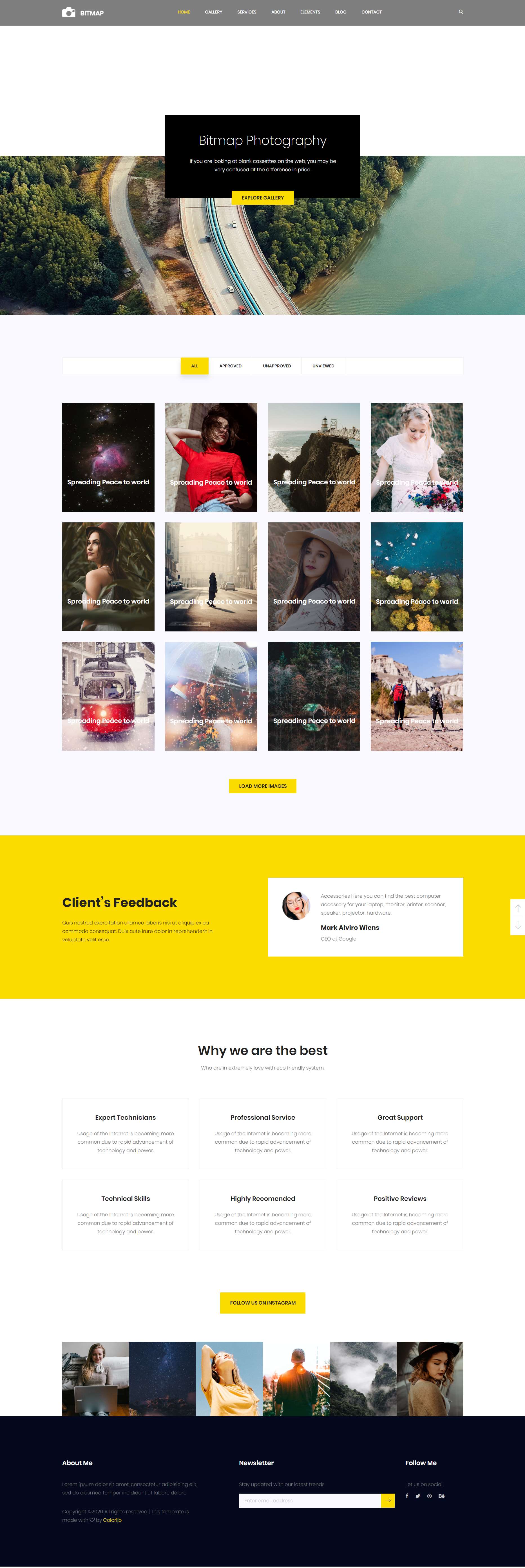 黄色简洁风格响应式位图摄影网页模板