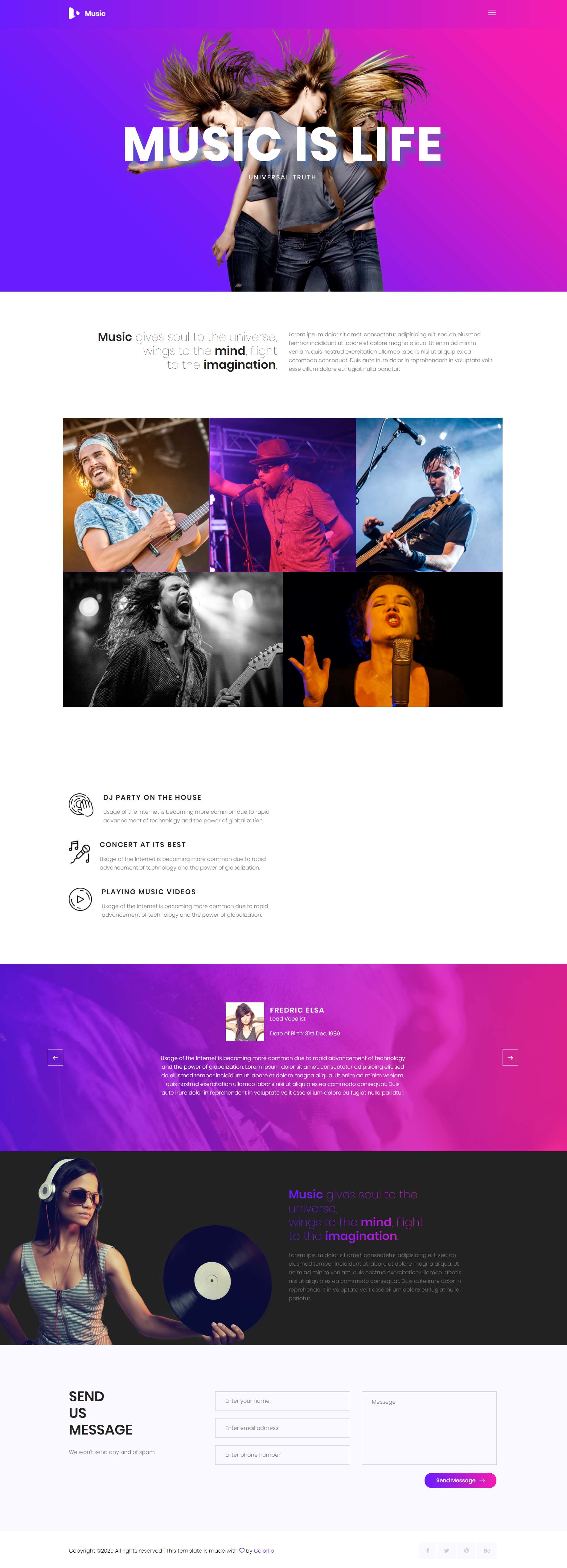 HTML5紫色欧美样式乐队展示网页模板代码下载