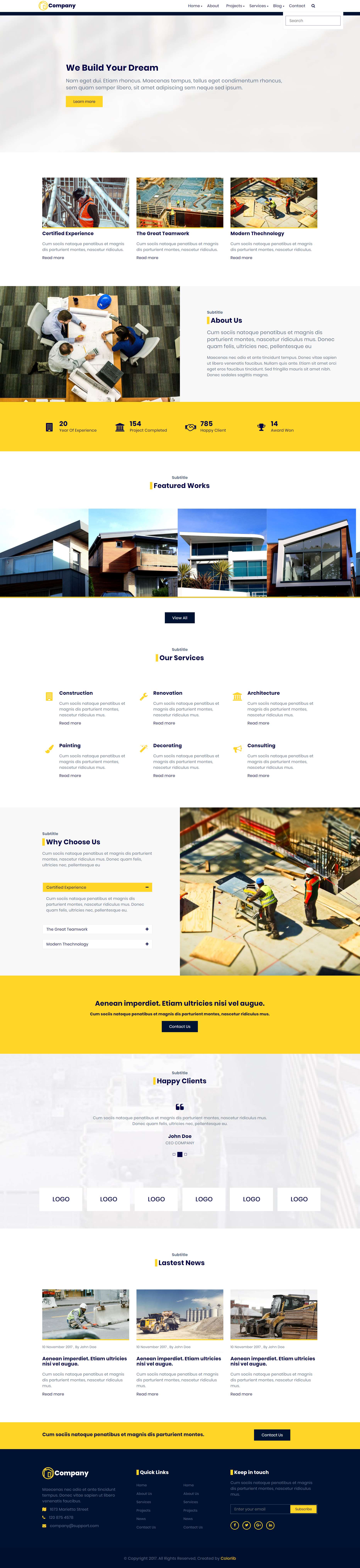 黄色简洁形式pc+wap建筑施工网页模板代码
