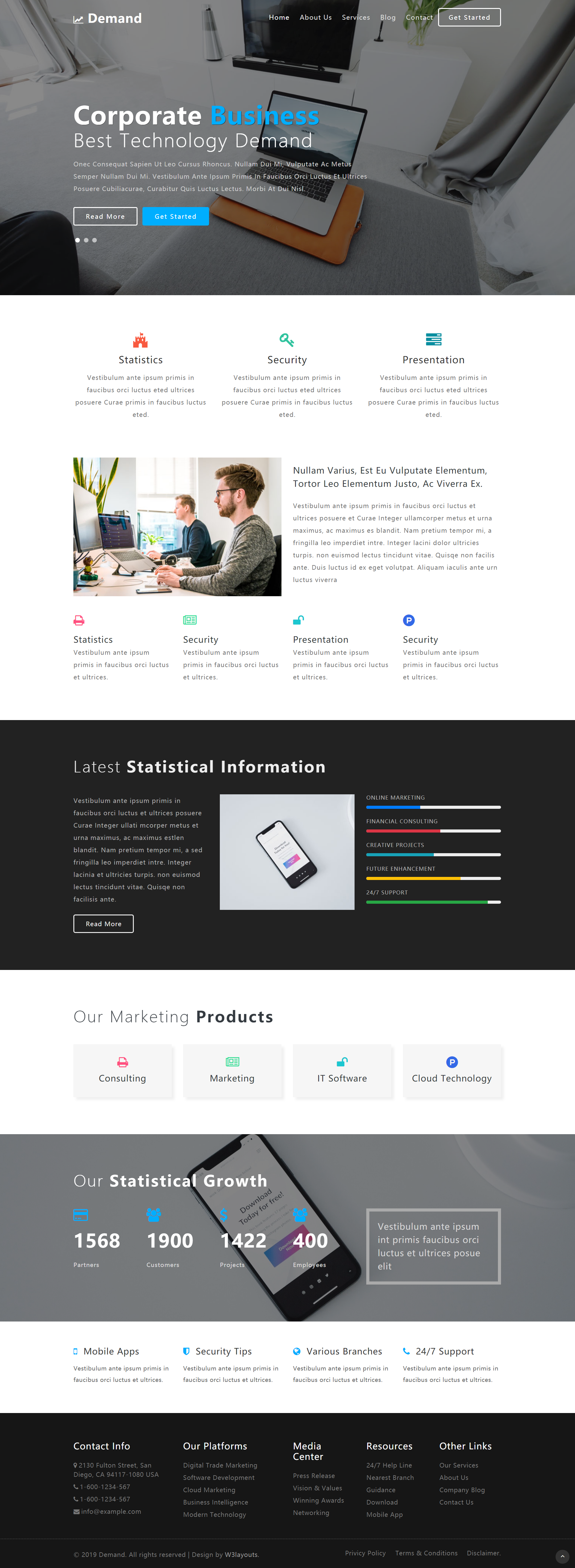 蓝色简洁风格响应式企业商务技术网页模板