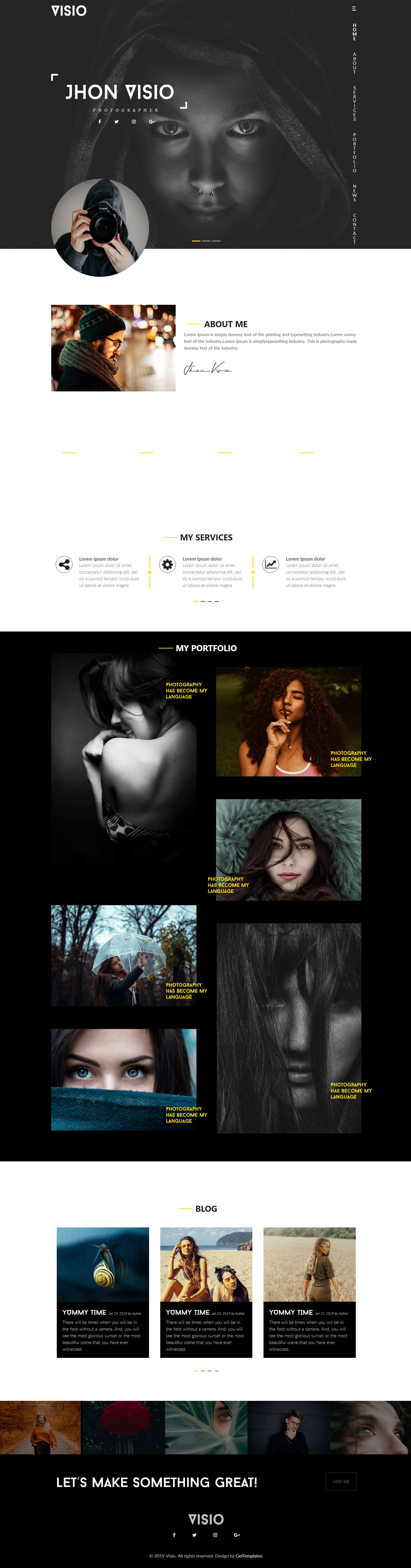 HTML5黄色宽屏样式人物艺术摄影网页模板代码下载