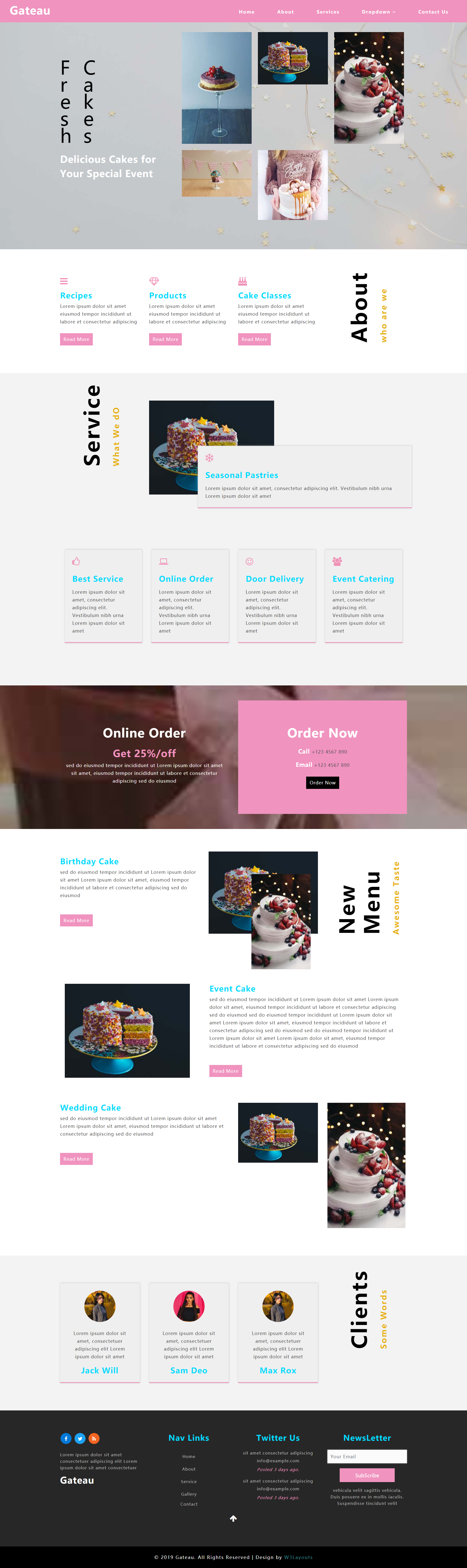 HTML5粉色简洁样式奶油蛋糕网页模板代码下载