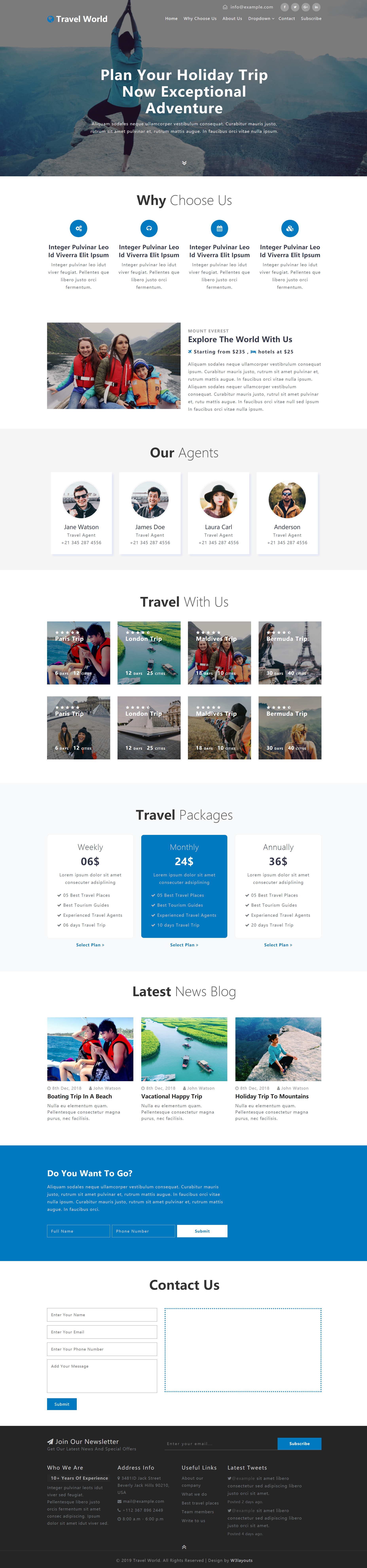 白色简洁风格响应式世界旅行计划网页模板