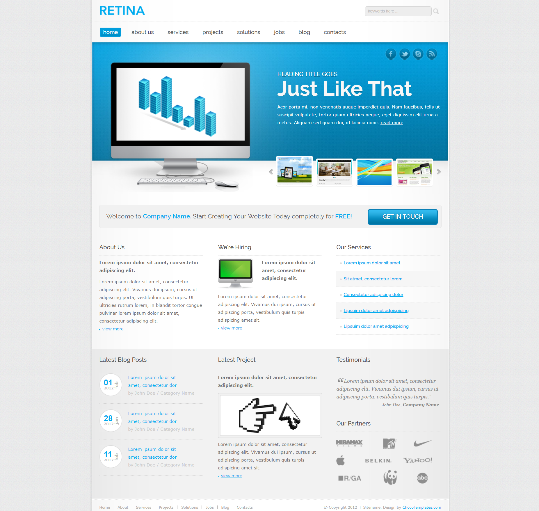 蓝色简洁风格响应式UI视觉设计网页模板