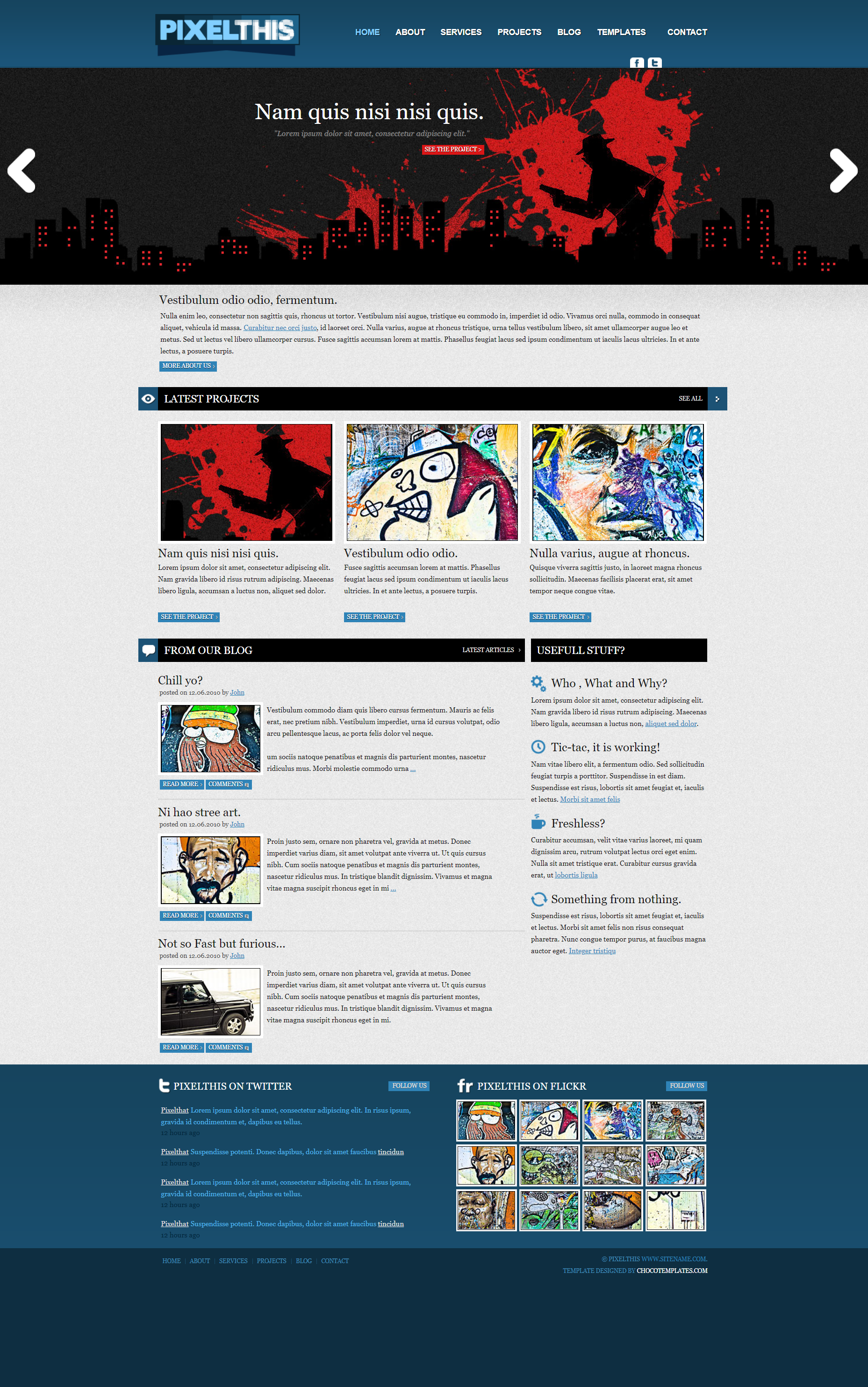 HTML5蓝色宽屏样式像素漫画网页模板代码下载