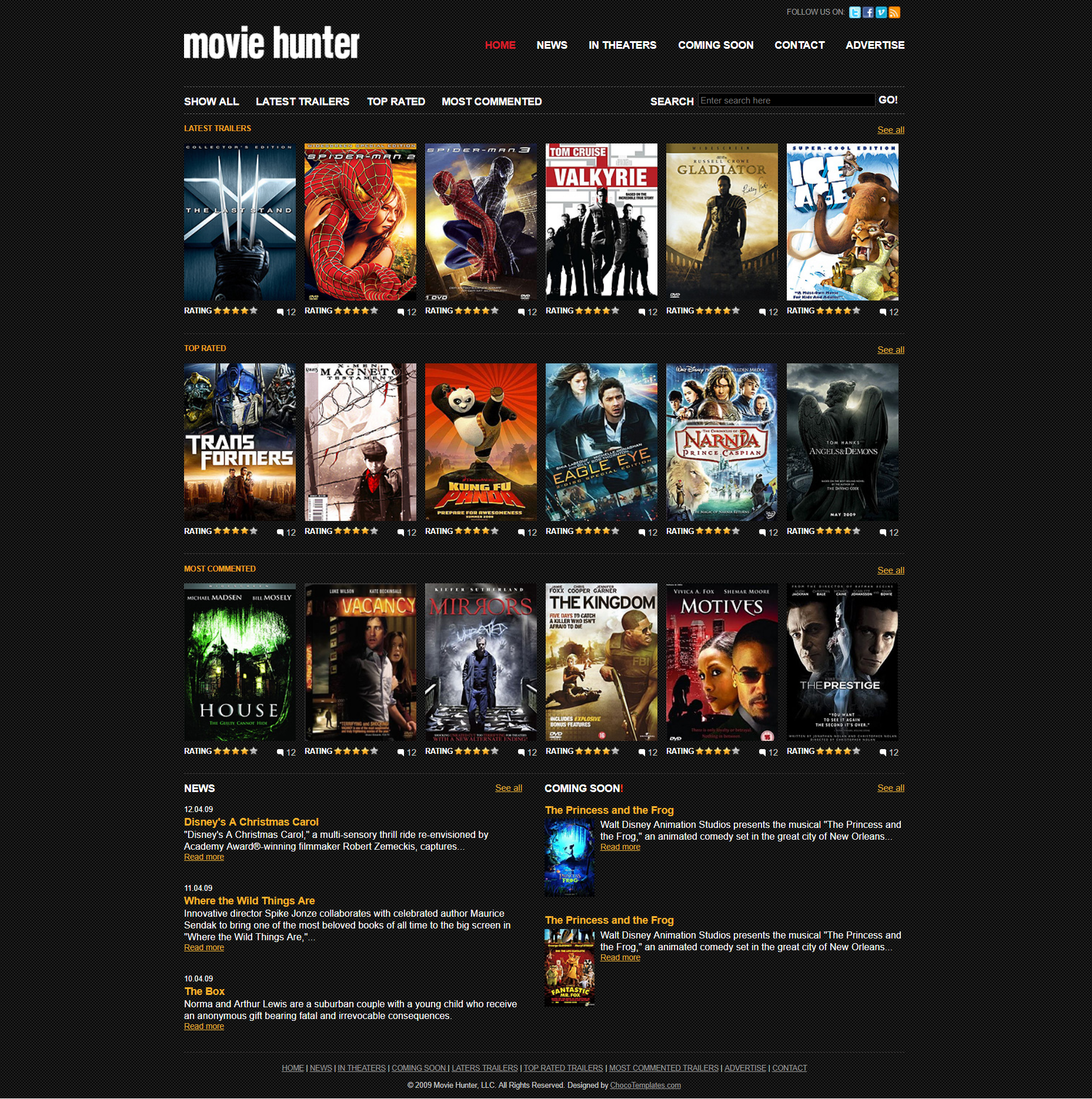红色简洁风格响应式电影资料列表网页模板