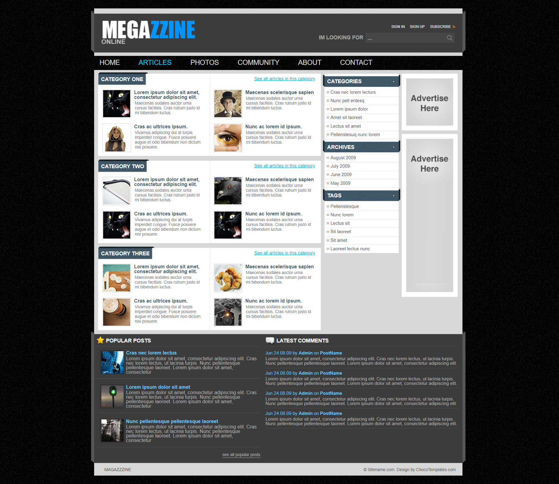 HTML蓝色欧美形式杂志资料信息网页模板代码