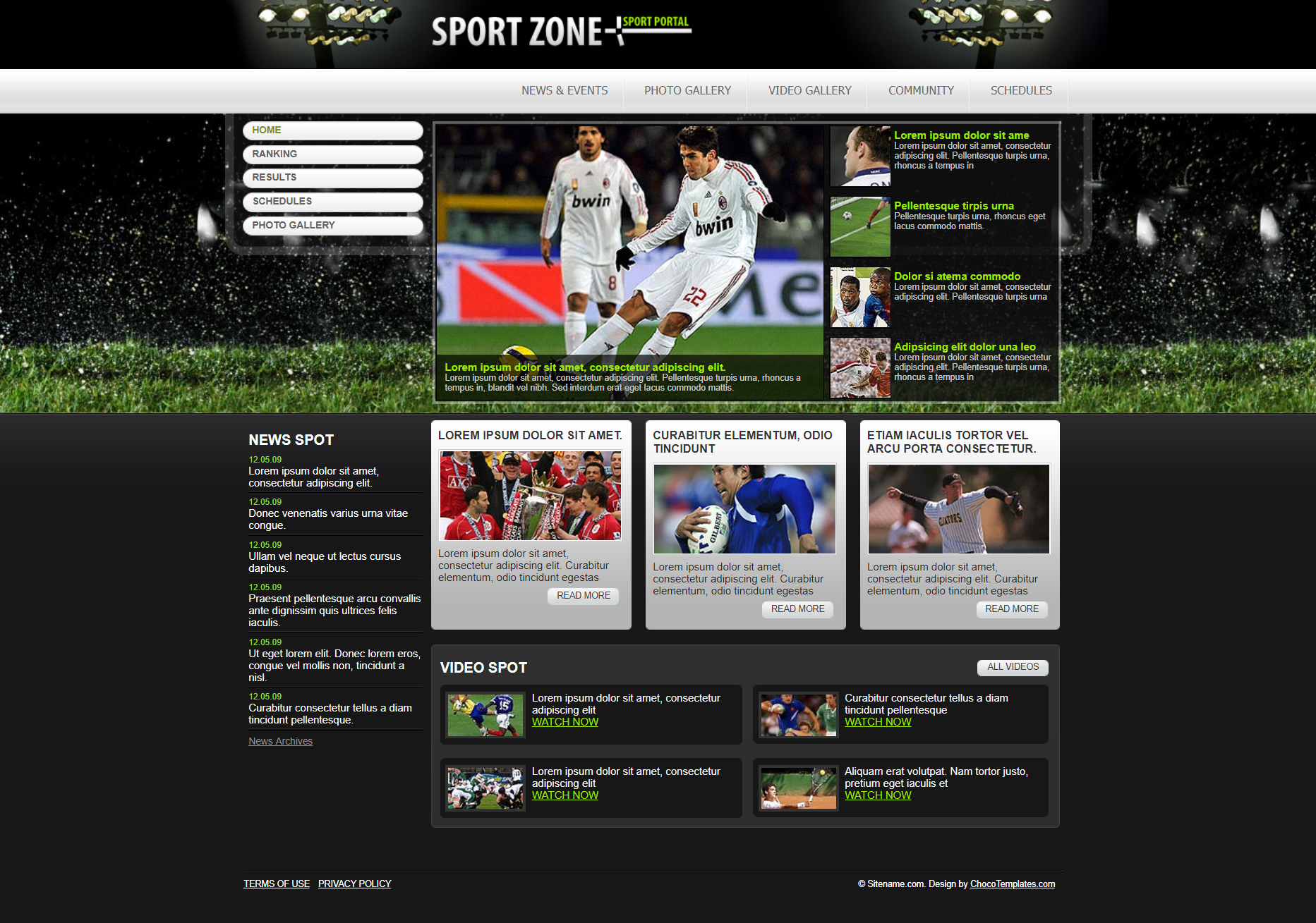 绿色大气风格响应式足球运动门户网页模板