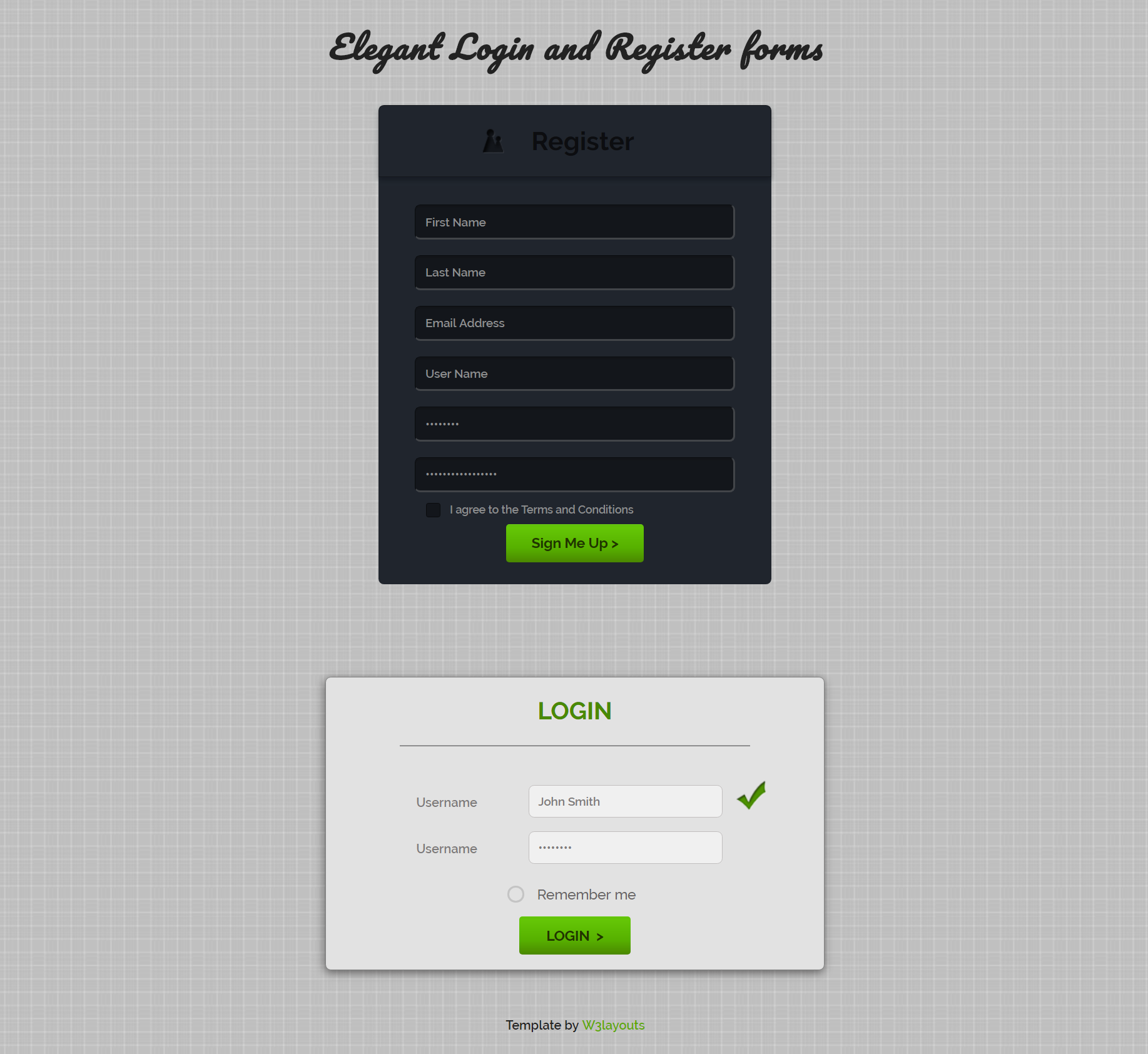 绿色欧美风格响应式注册框登录框网页模板