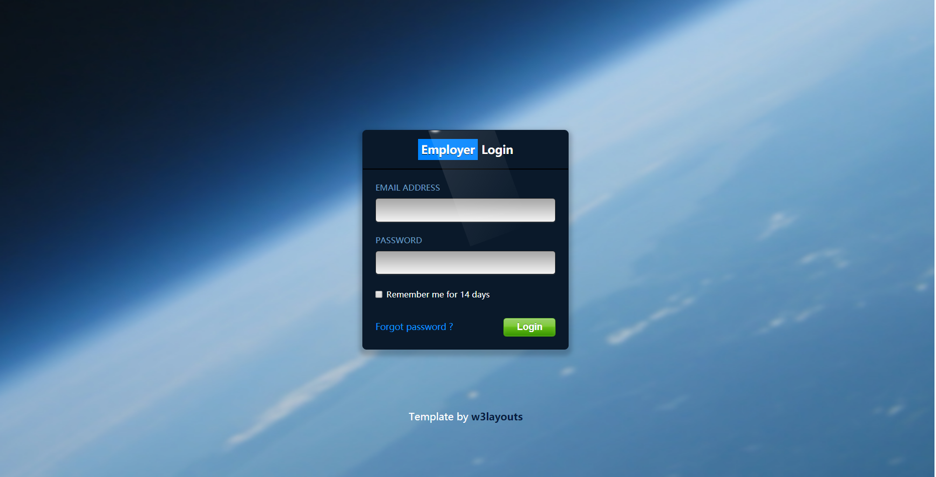 蓝色宽屏风格响应式星球登录框网页模板