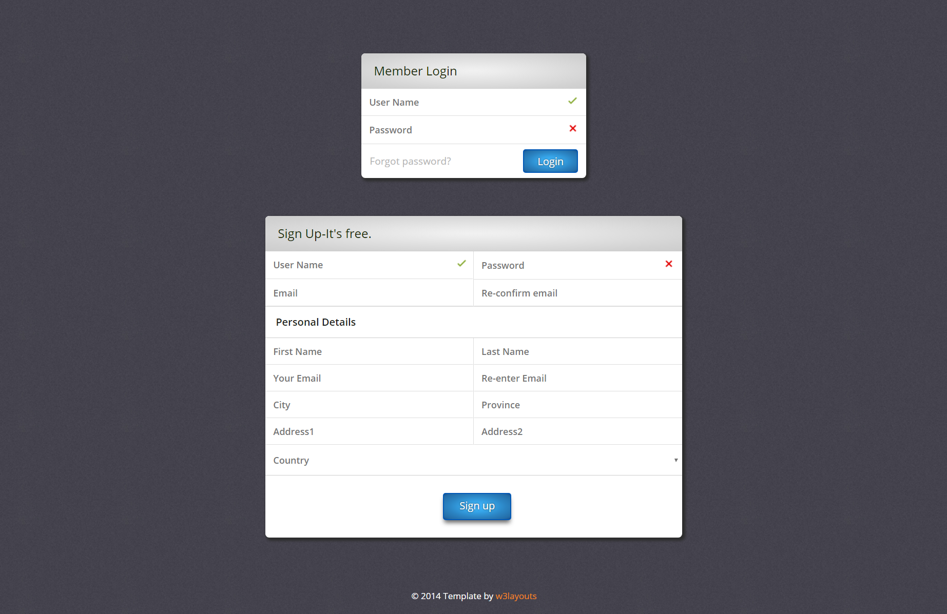 灰色欧美风格响应式注册登录表网页模板