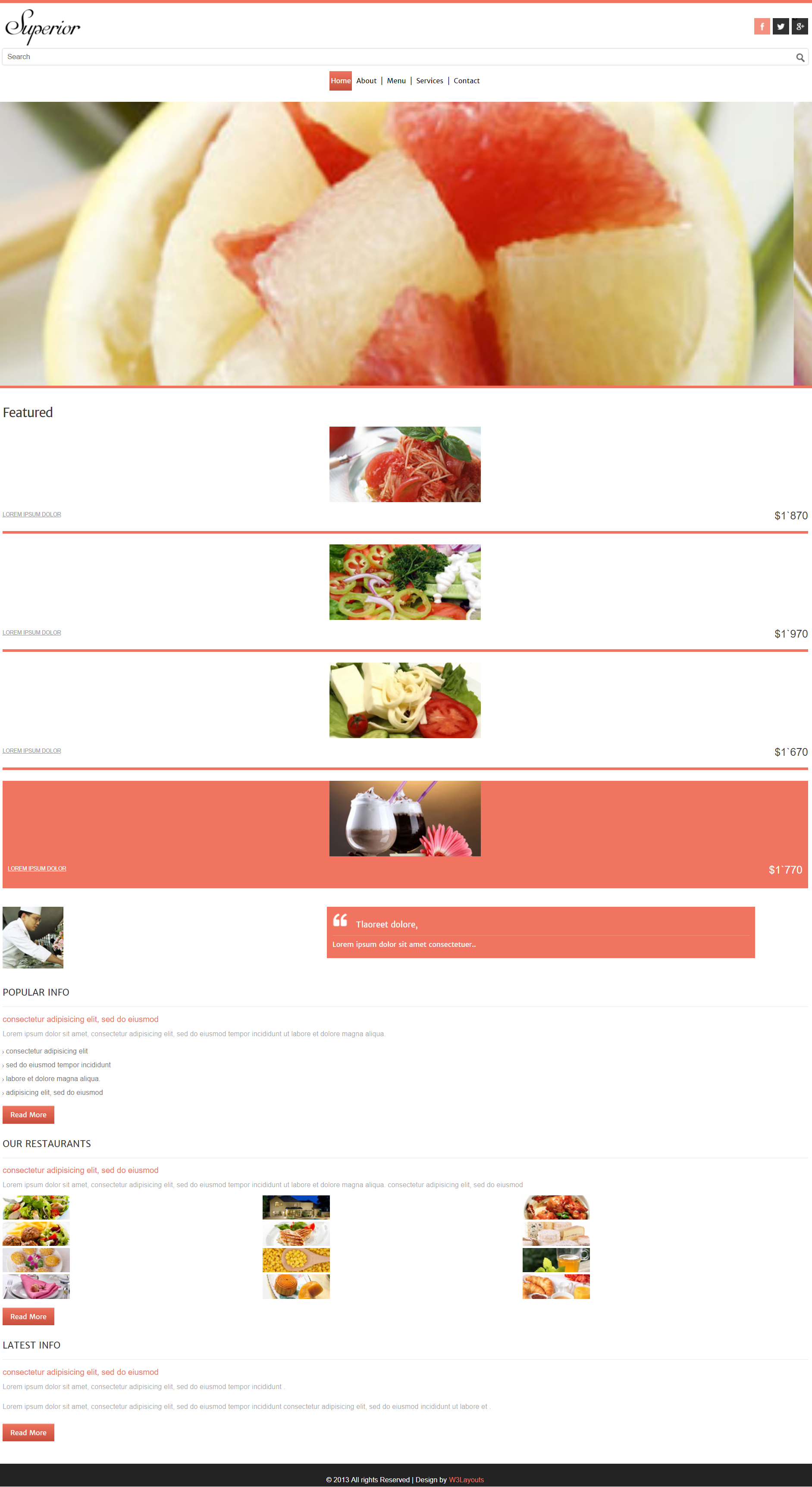 红色简洁风格响应式蔬菜沙拉餐厅网页模板