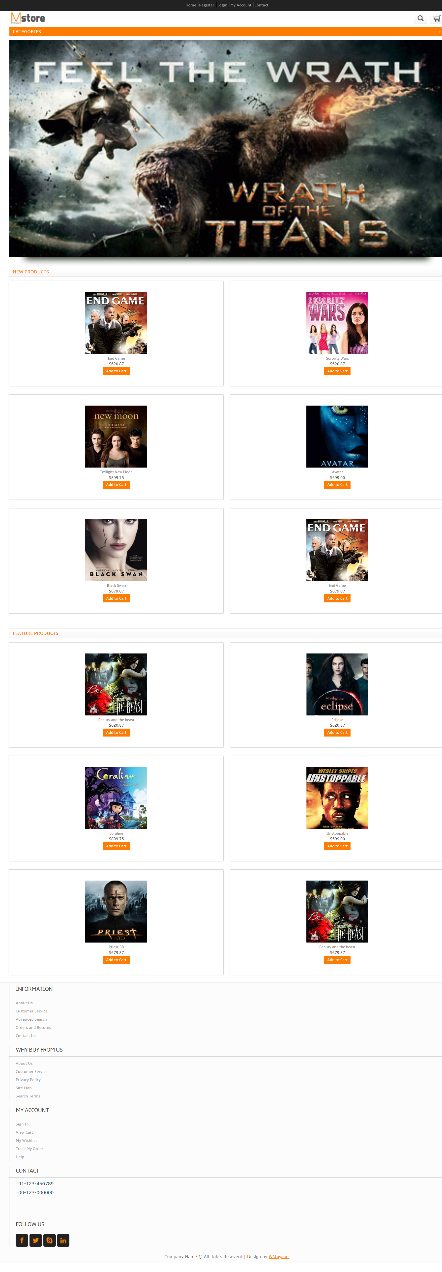 橙色宽屏风格响应式最新电影商城网页模板