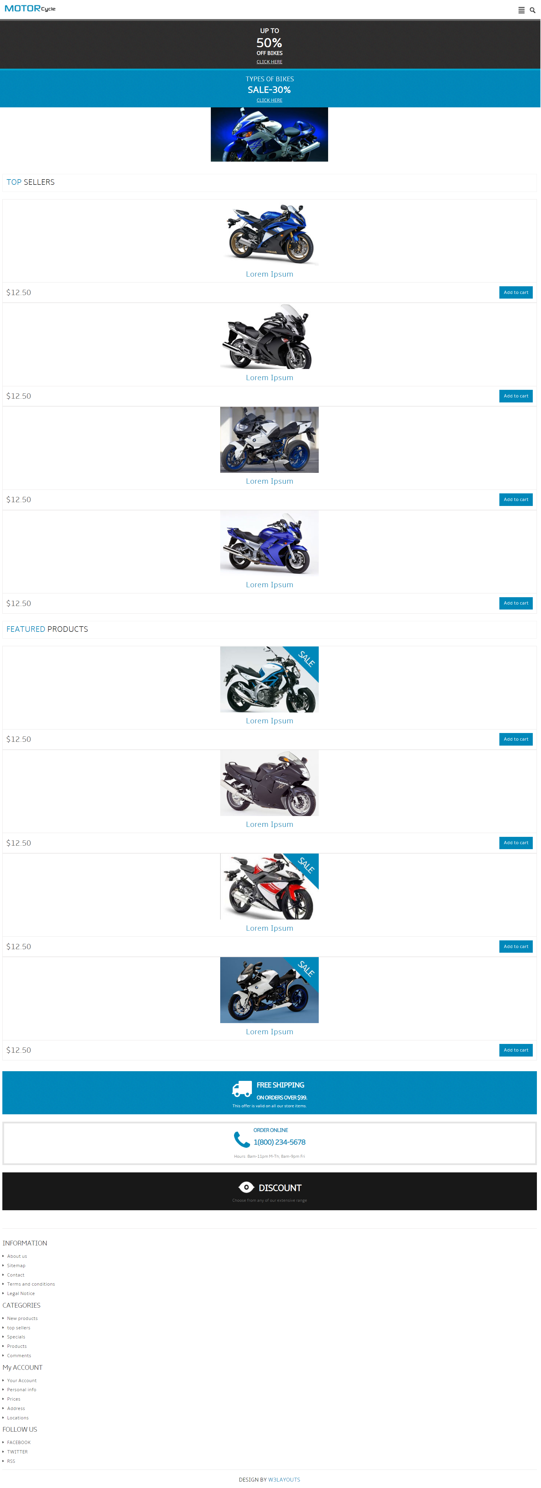 HTML蓝色大气形式摩托车销售网页模板代码