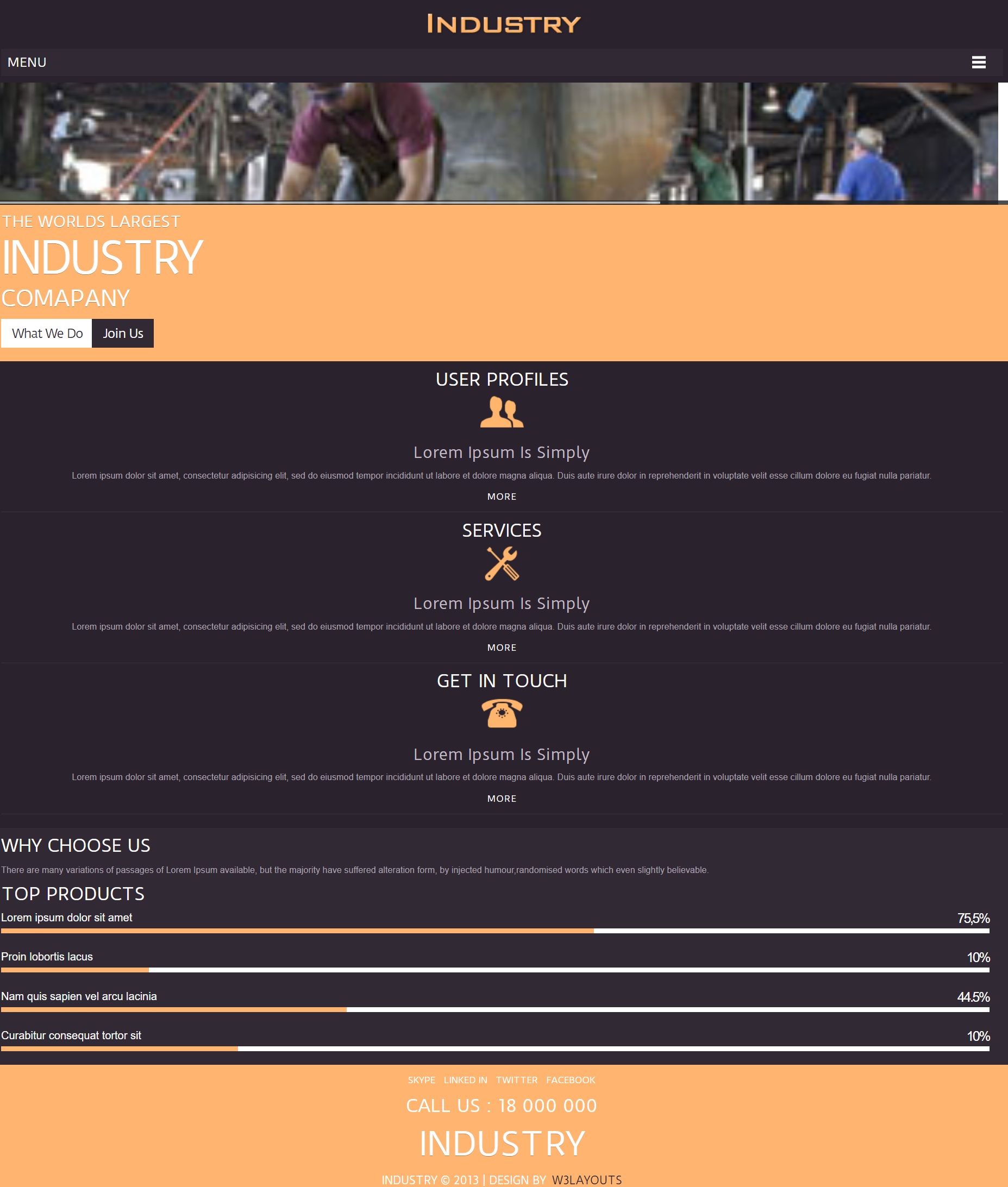 HTML5紫色宽屏样式工业生产介绍网页模板代码下载
