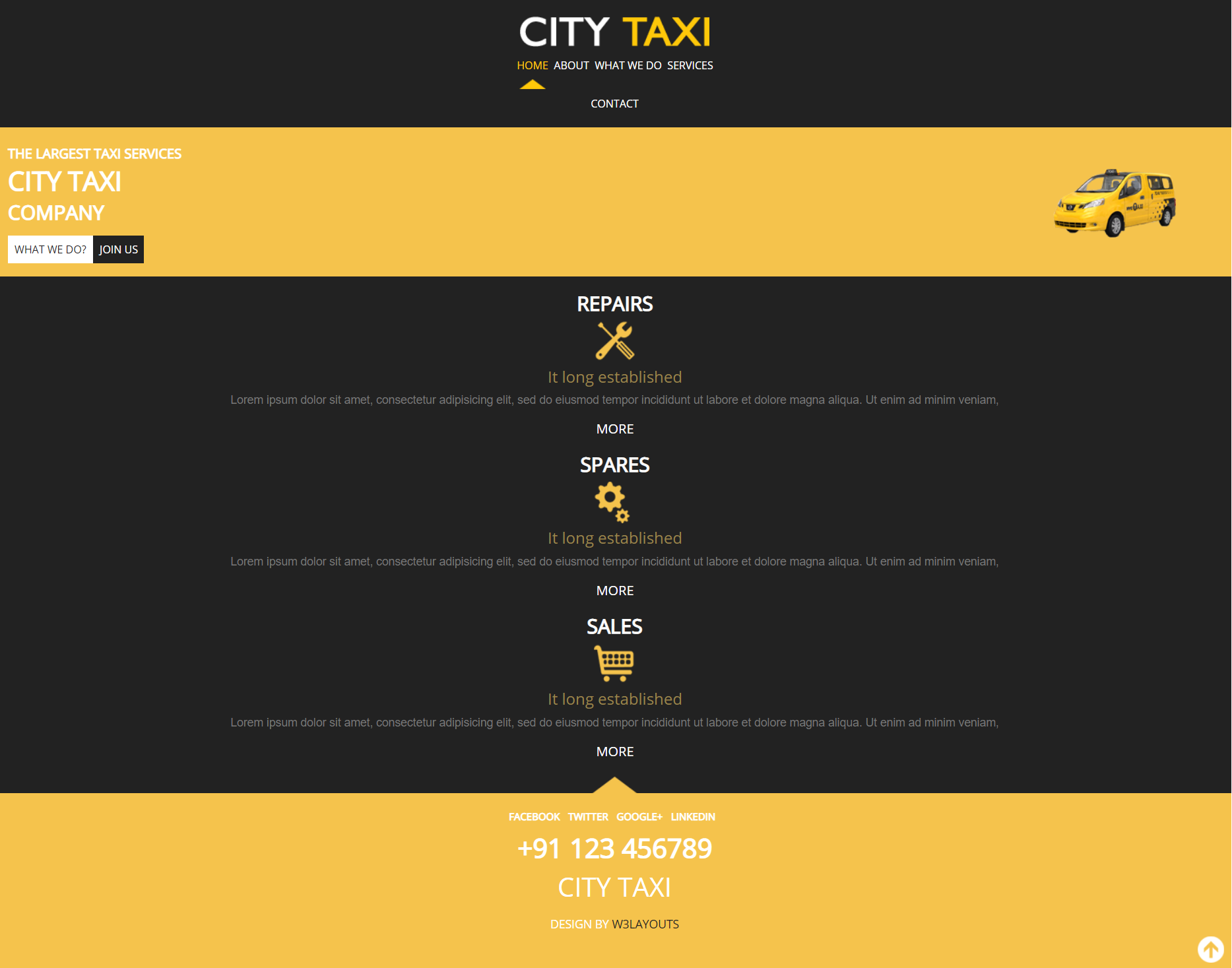 黄色欧美风格响应式城市出租车网页模板