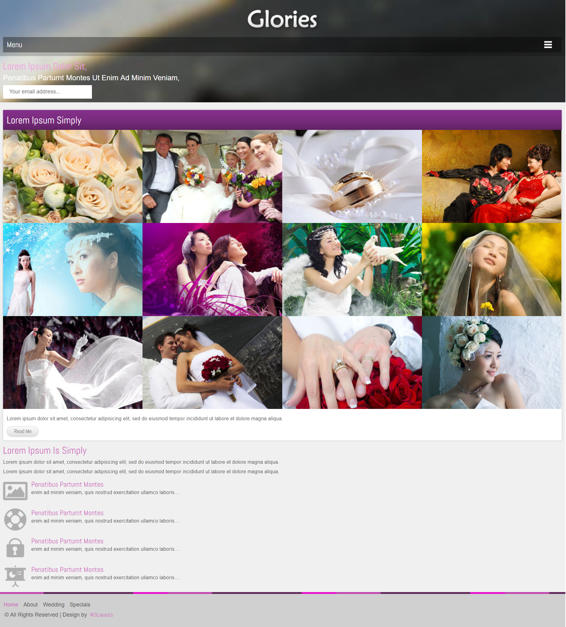 紫色简洁风格响应式美妙婚纱摄影网页模板
