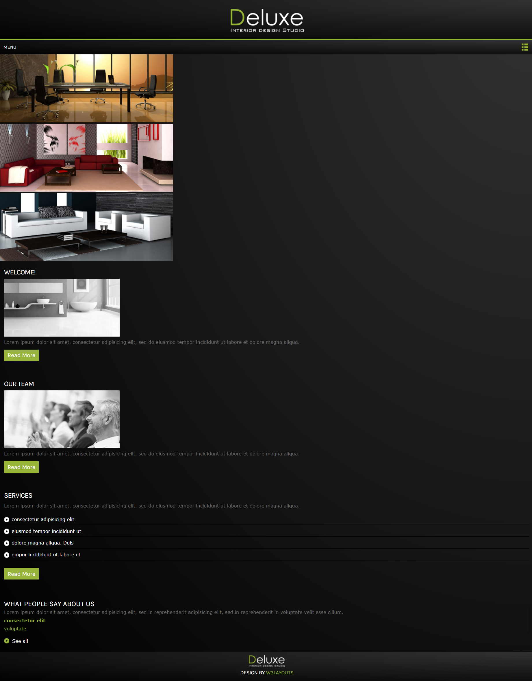 HTML绿色欧美形式现代室内设计网页模板代码