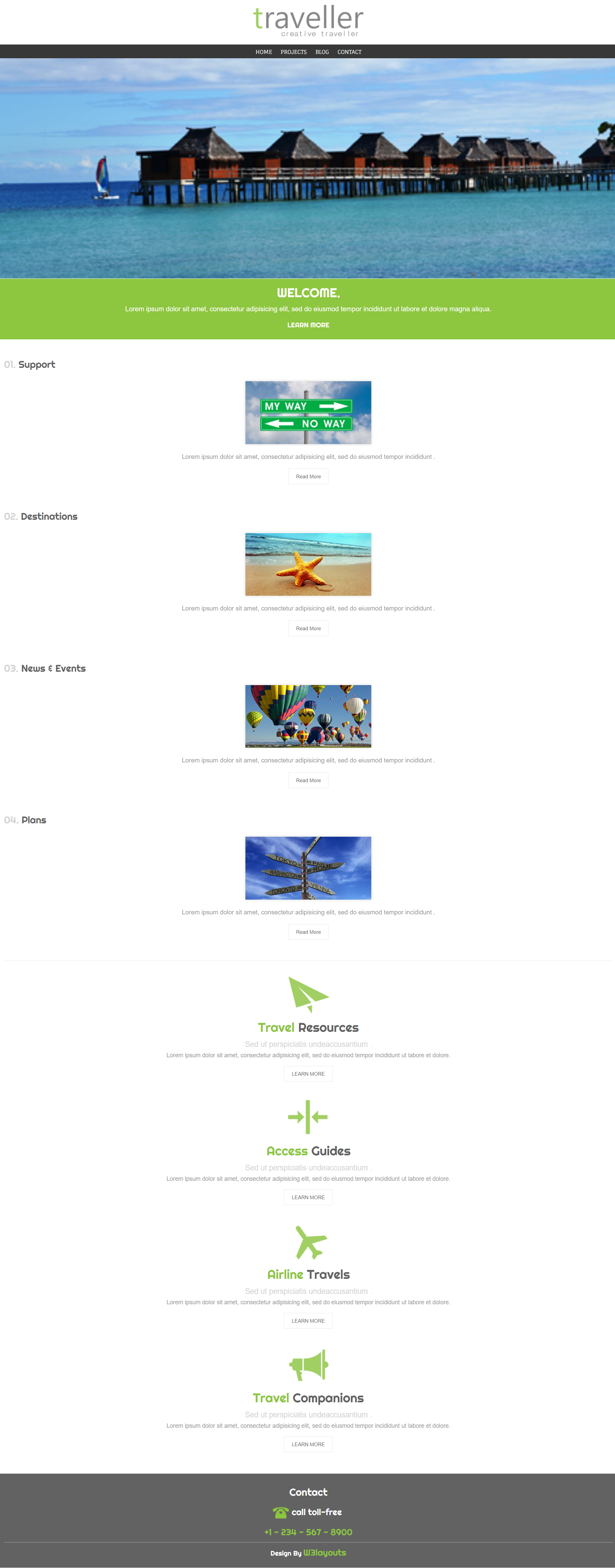 绿色简洁风格响应式创意旅行者网页模板