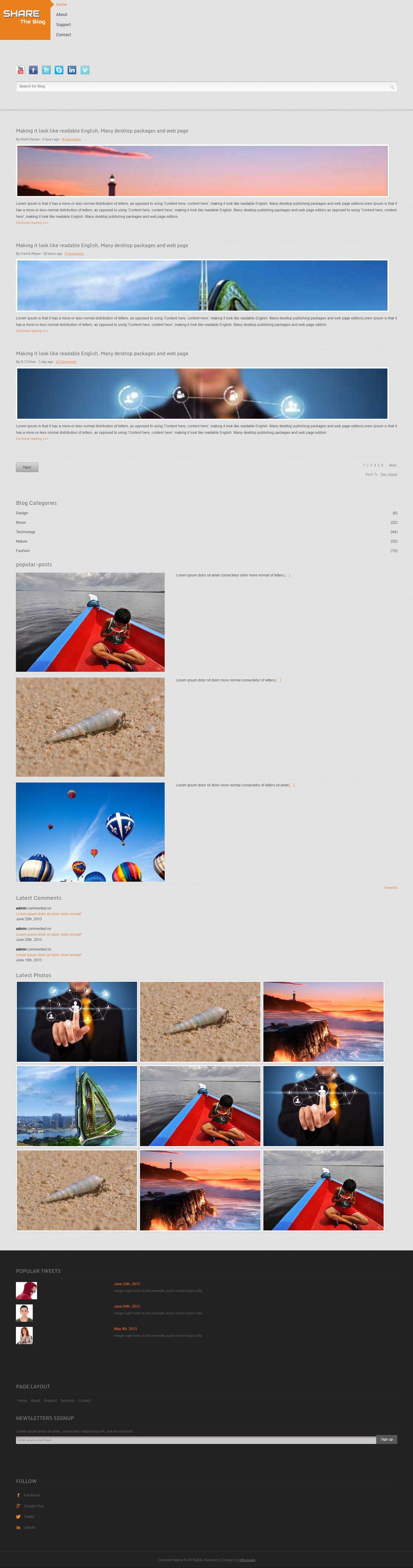 HTML橙色欧美形式旅行分享日志网页模板代码
