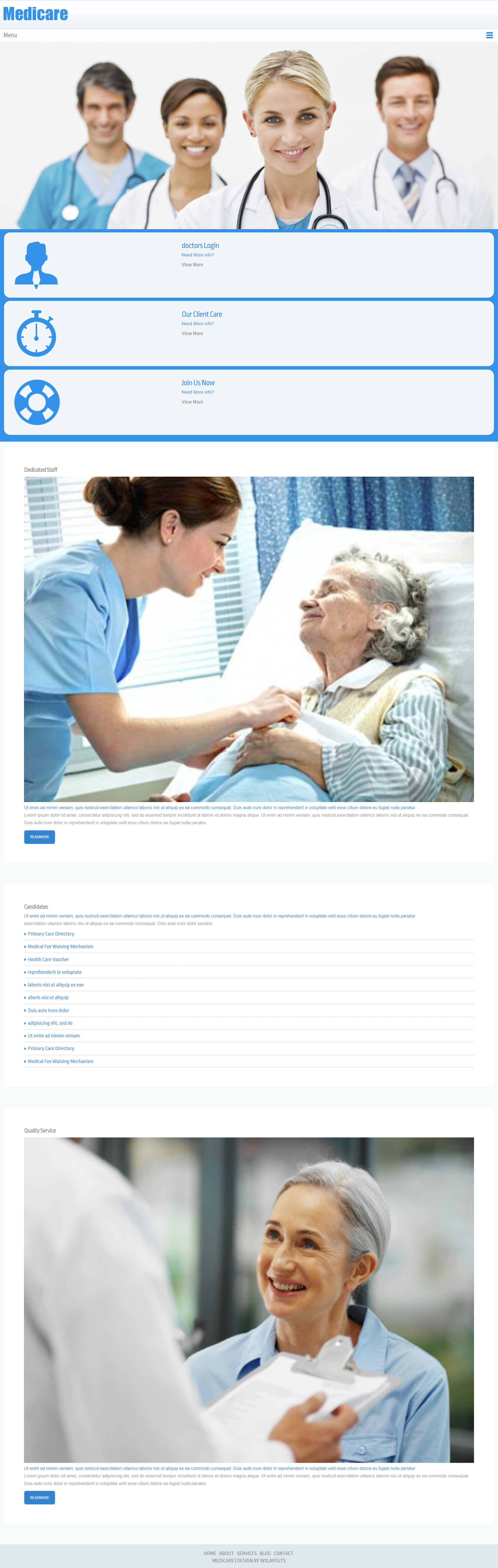 蓝色欧美风格响应式医疗保险中心网页模板