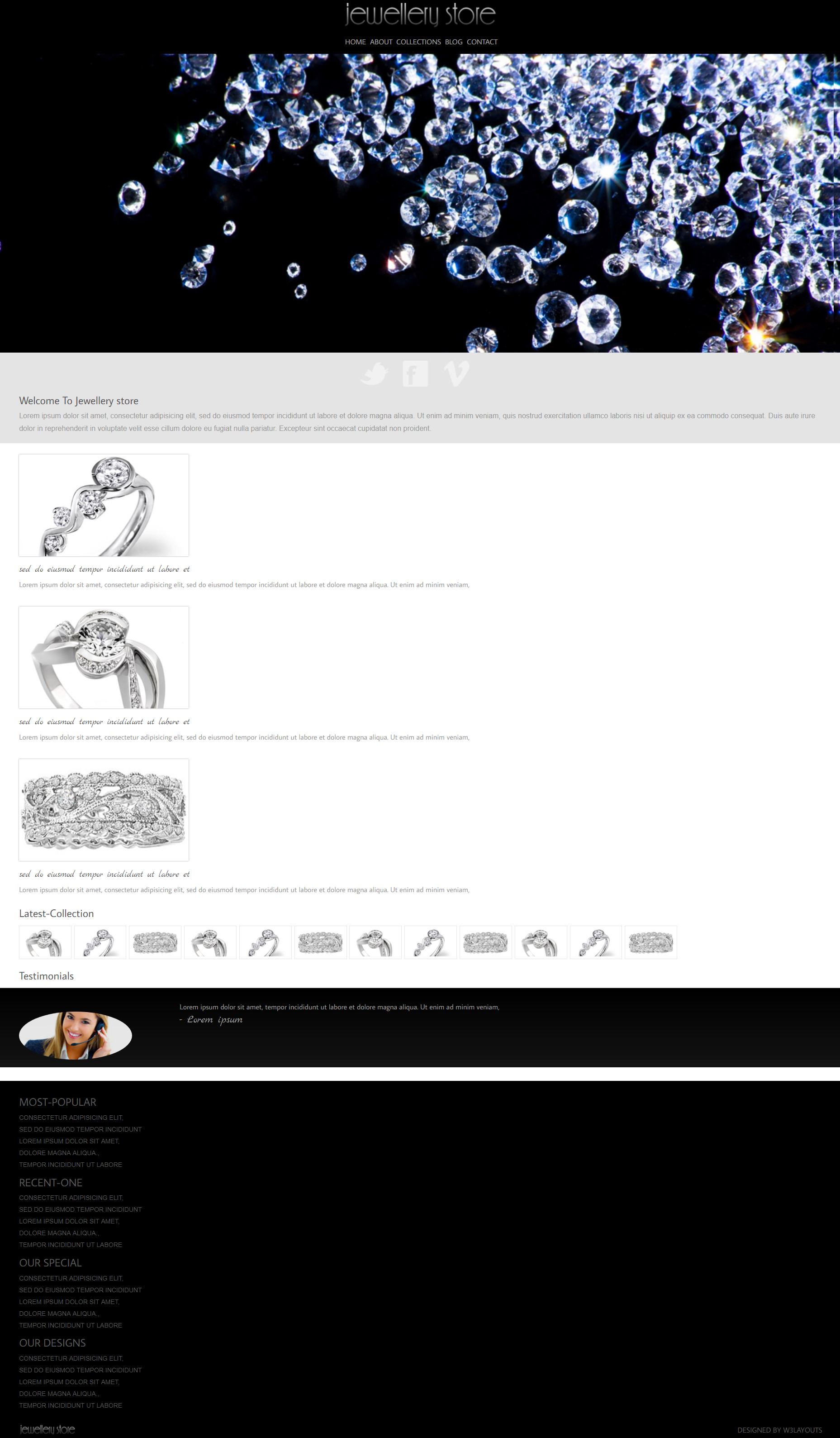 HTML5白色宽屏样式钻石戒指手镯网页模板代码下载