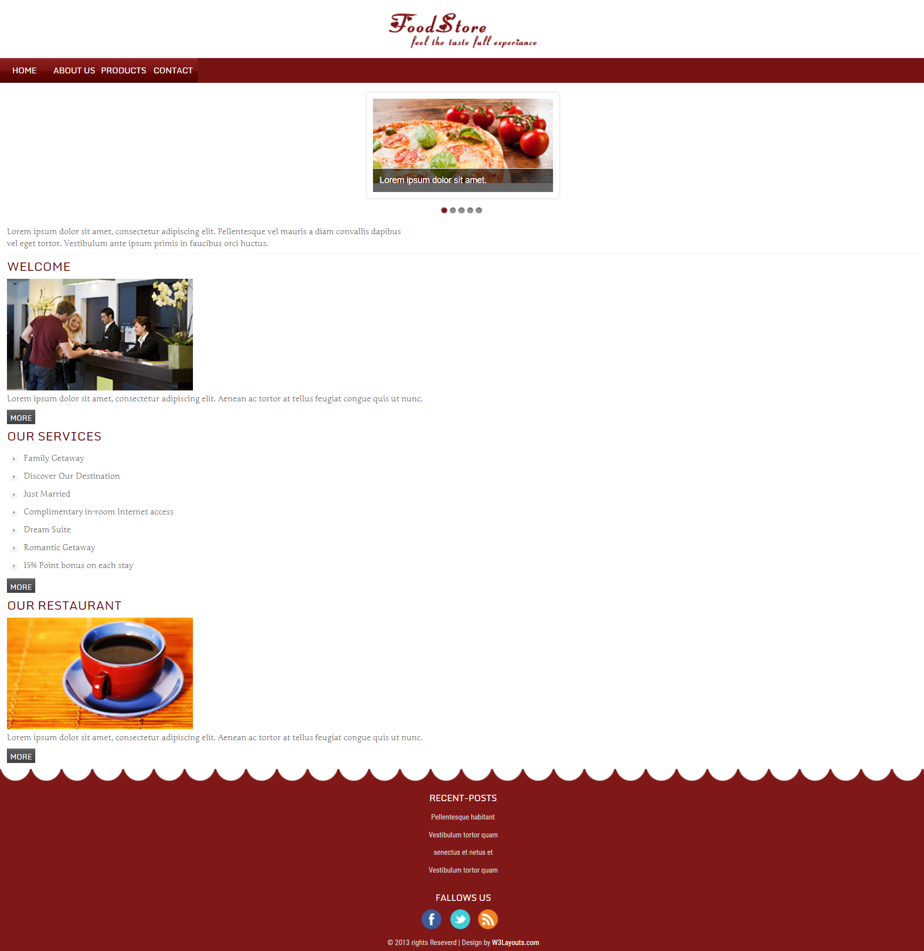 HTML红色简洁形式美味餐厅网页模板代码