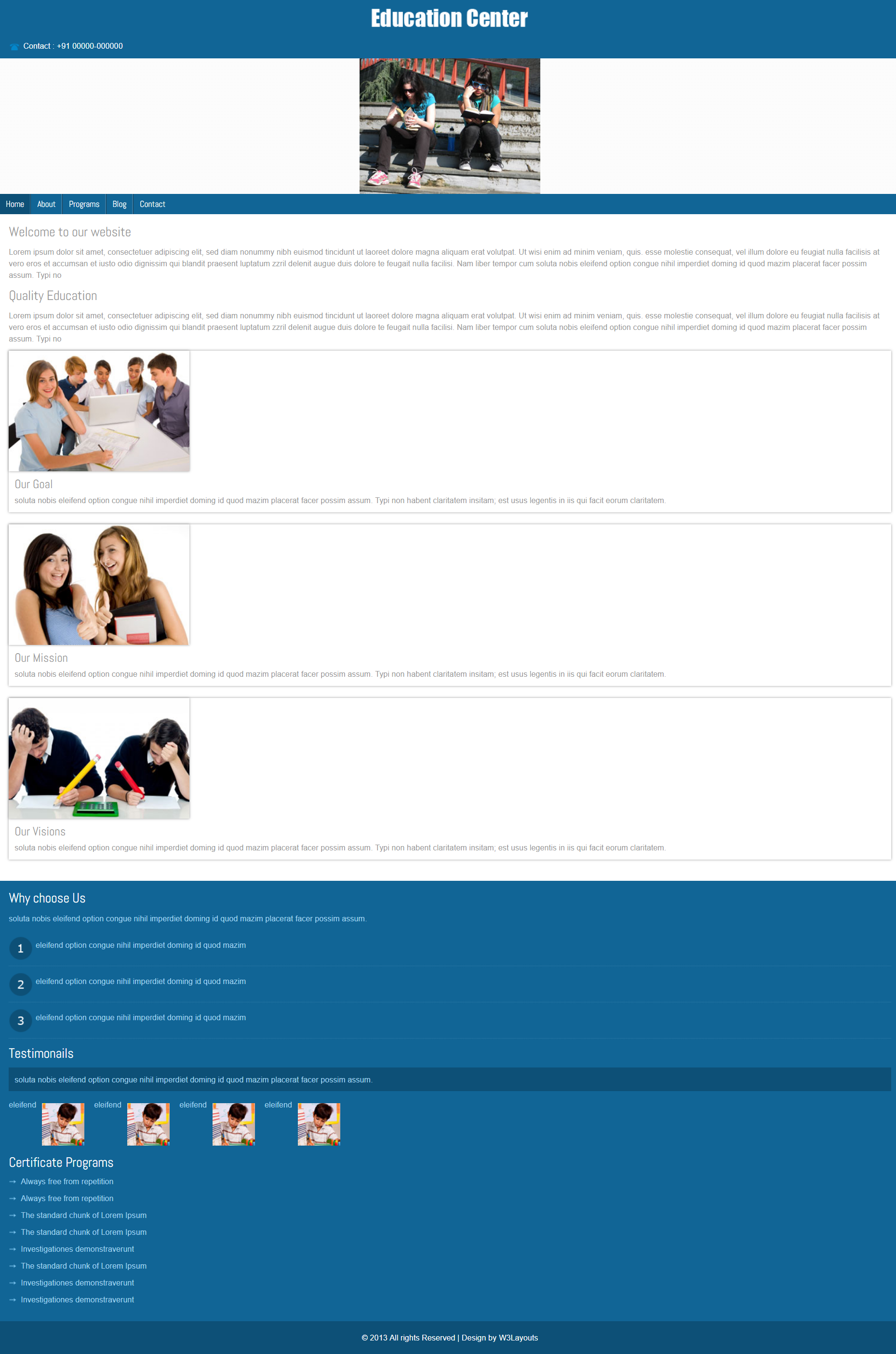 HTML蓝色宽屏形式教育中心网页模板代码