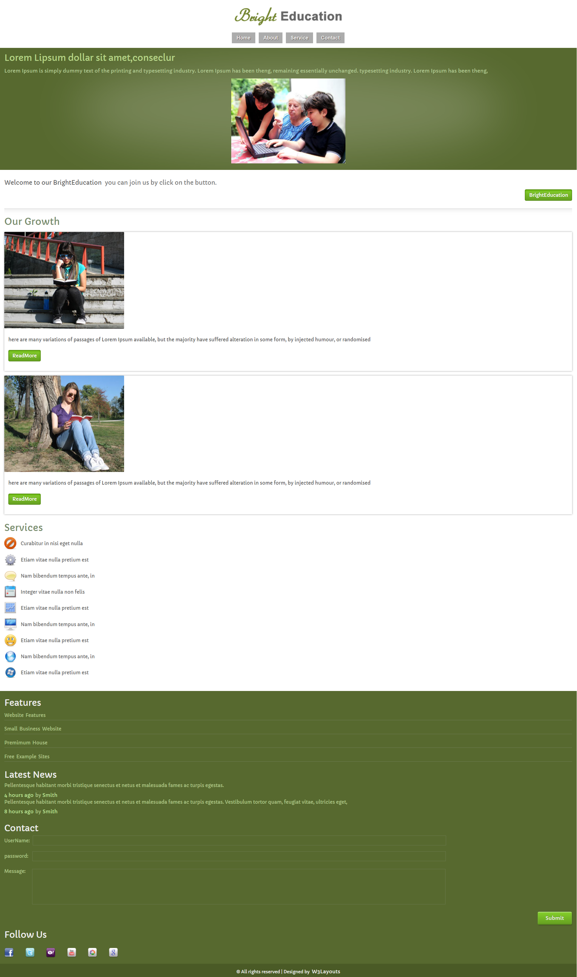 绿色简洁风格响应式光明教育机构网页模板