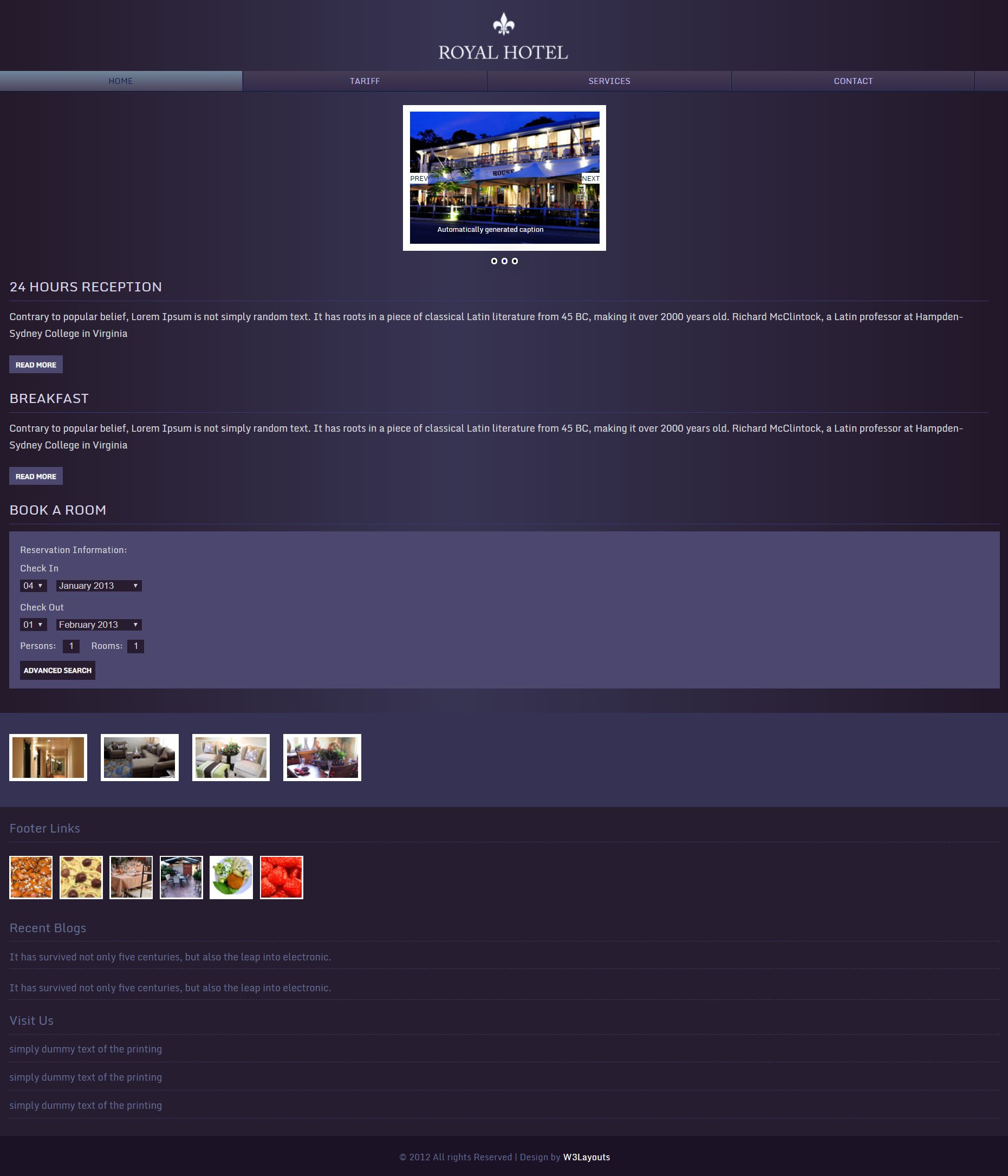 HTML5紫色欧美样式皇家度假酒店网页模板代码下载