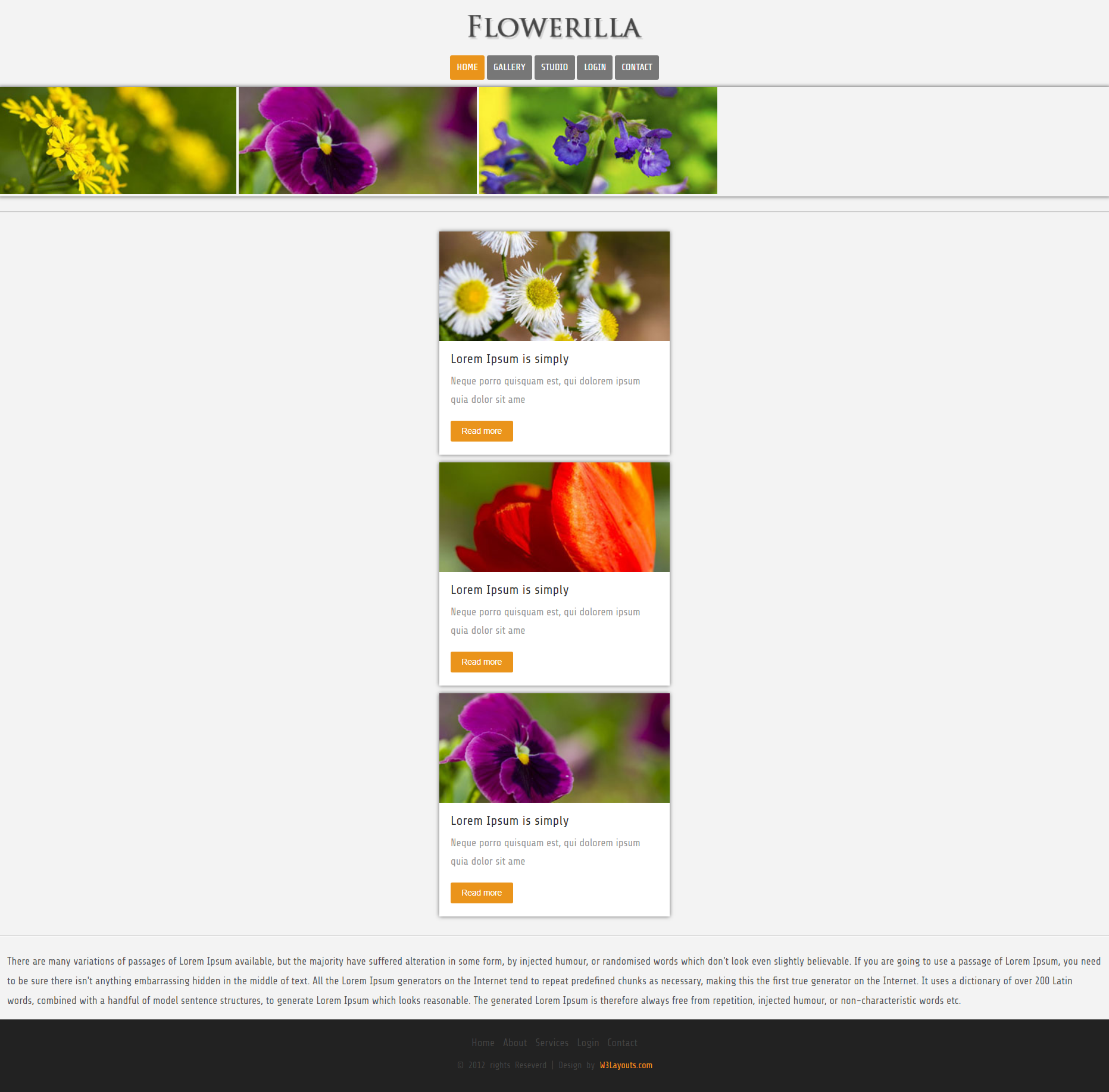 bootstrap黄色大气样式花朵图片展示网页模板代码下载