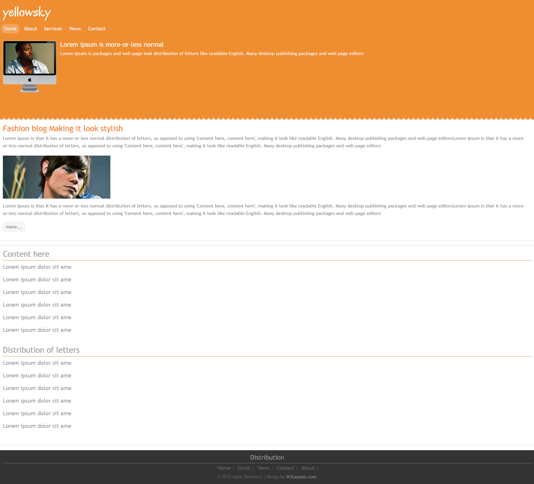 橙色欧美风格响应式天空信息网页模板