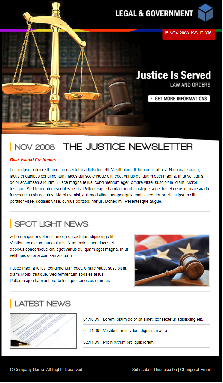 红色欧美风格响应式法律正义网页模板
