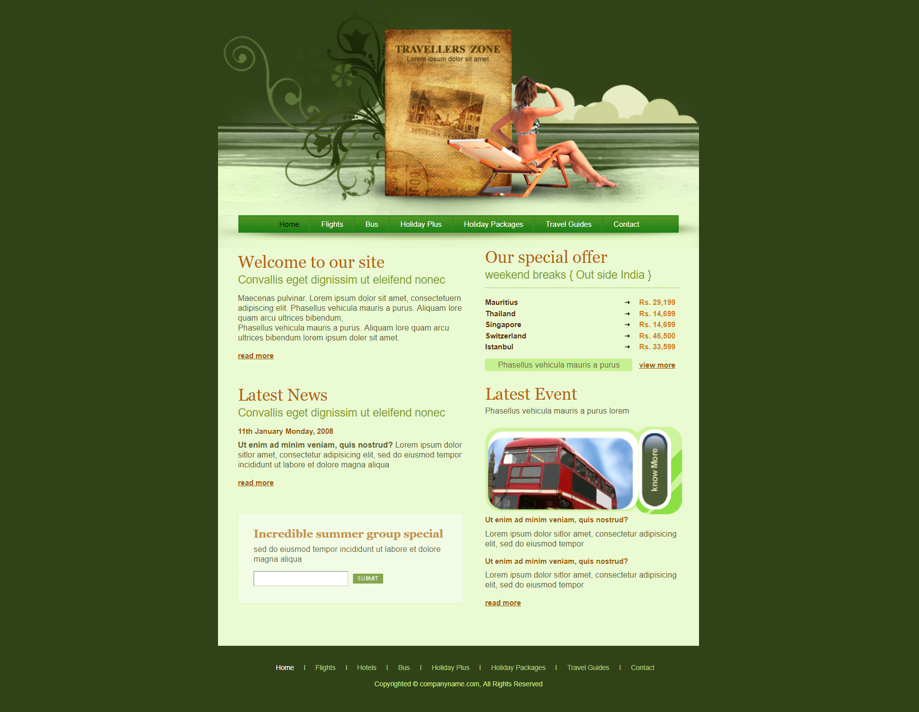 bootstrap绿色欧美样式旅游区介绍网页模板代码下载